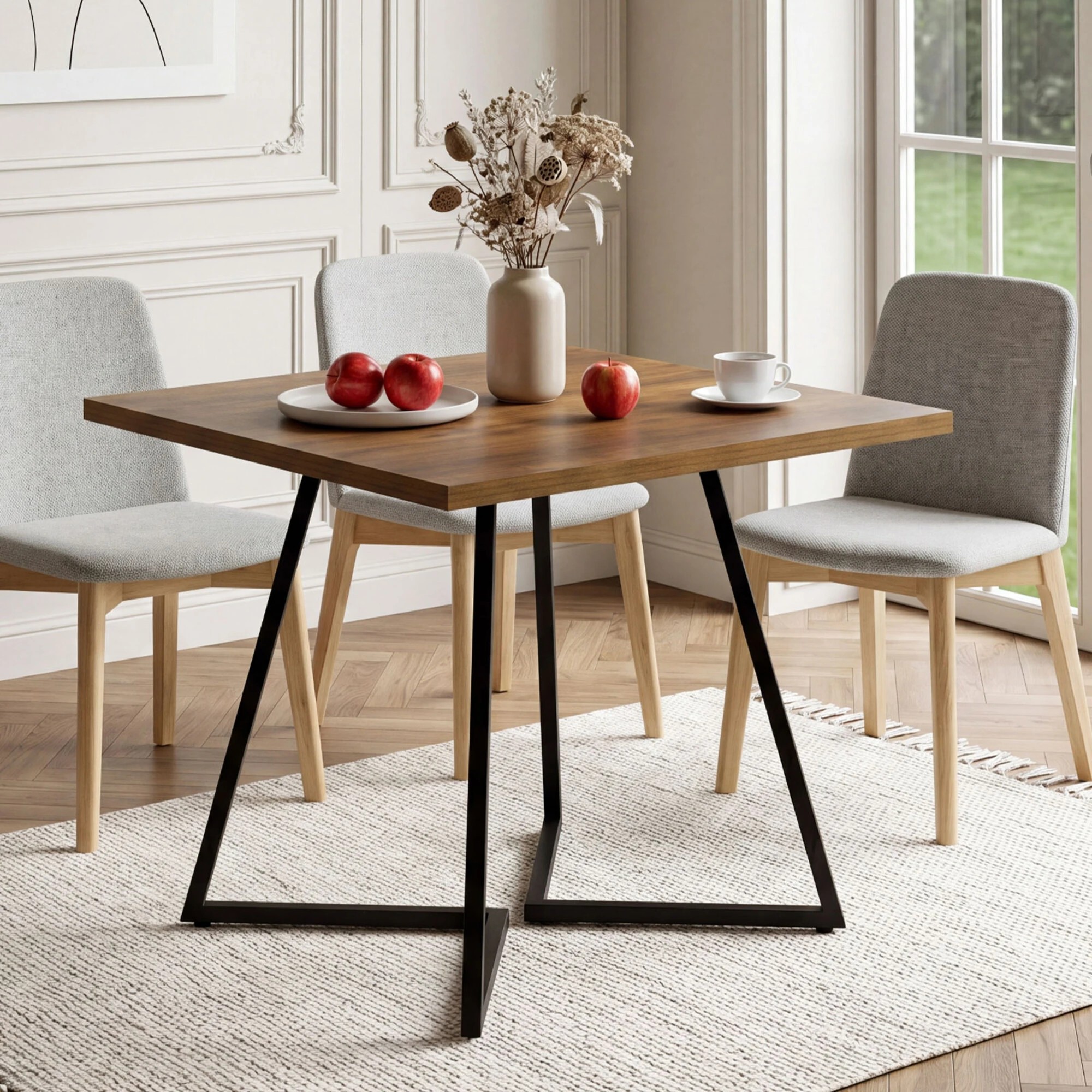 8 Levede Dining Table 80cm Square Dining Table 4 Seater Wood Top Metal, 8 of 8