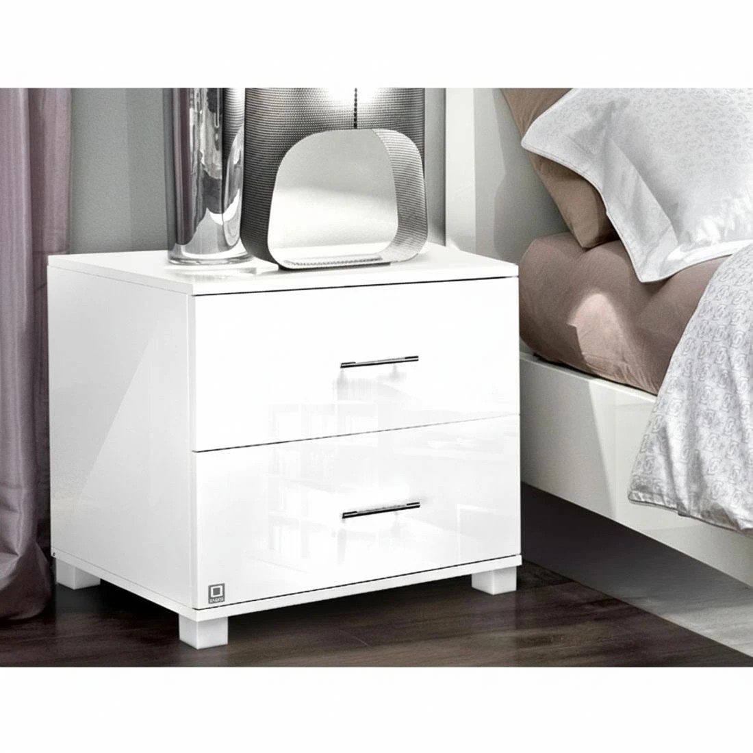 6 Artiss Bedside Table 2 Drawers High Gloss - White, 6 of 10