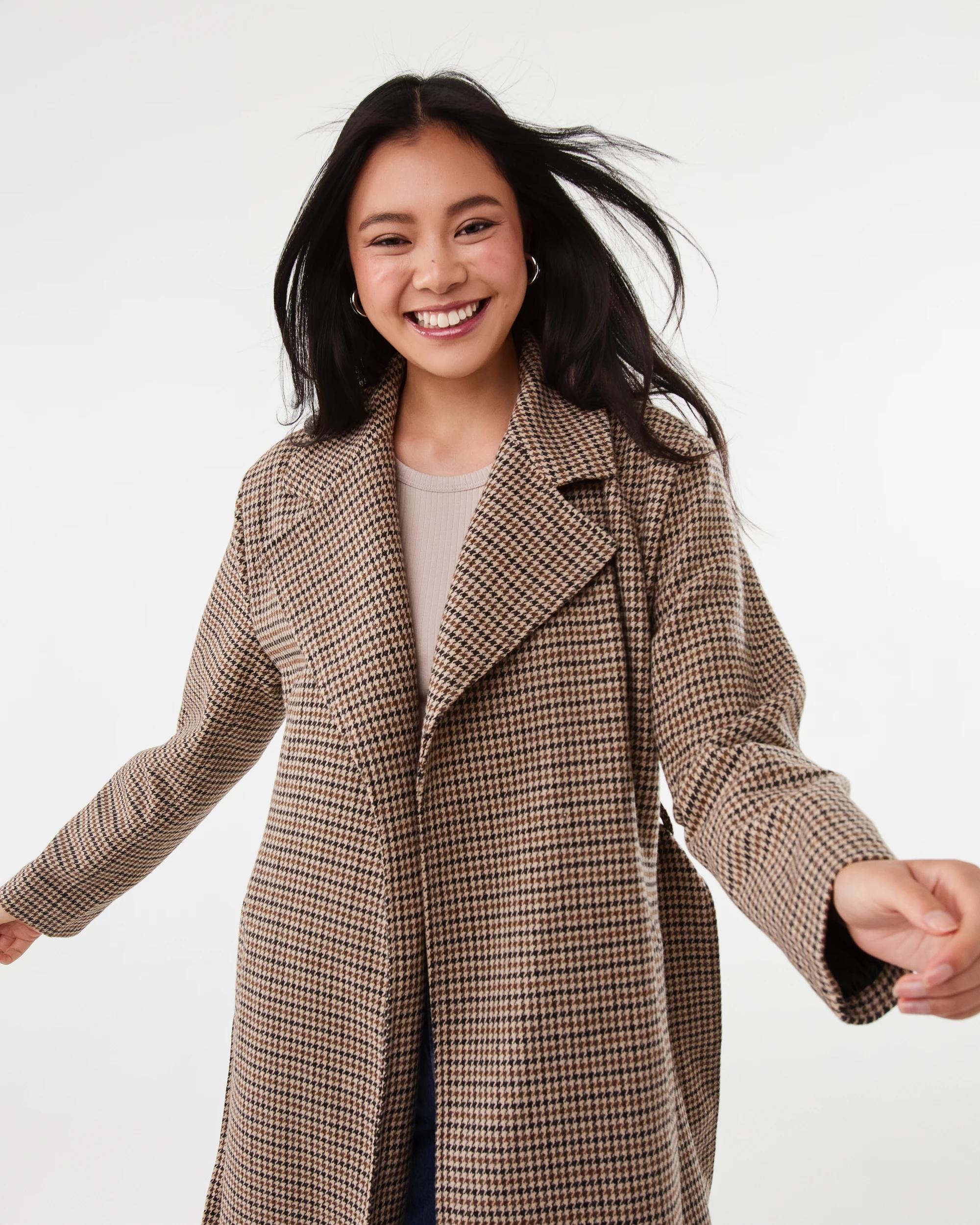 4 Longline Check Coat Brn Check, 4 of 7