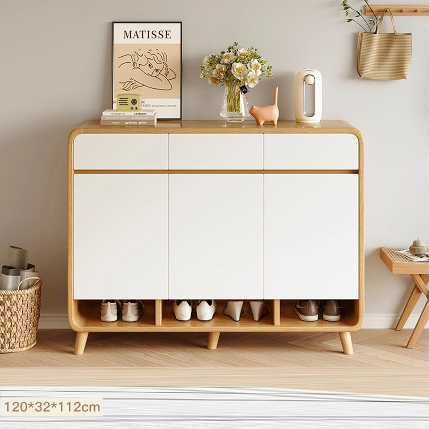 3 Foret Shoe Cabinet Shelf Modern Large Storage Cupboard 2 Drawers 120cm White, 3 of 10