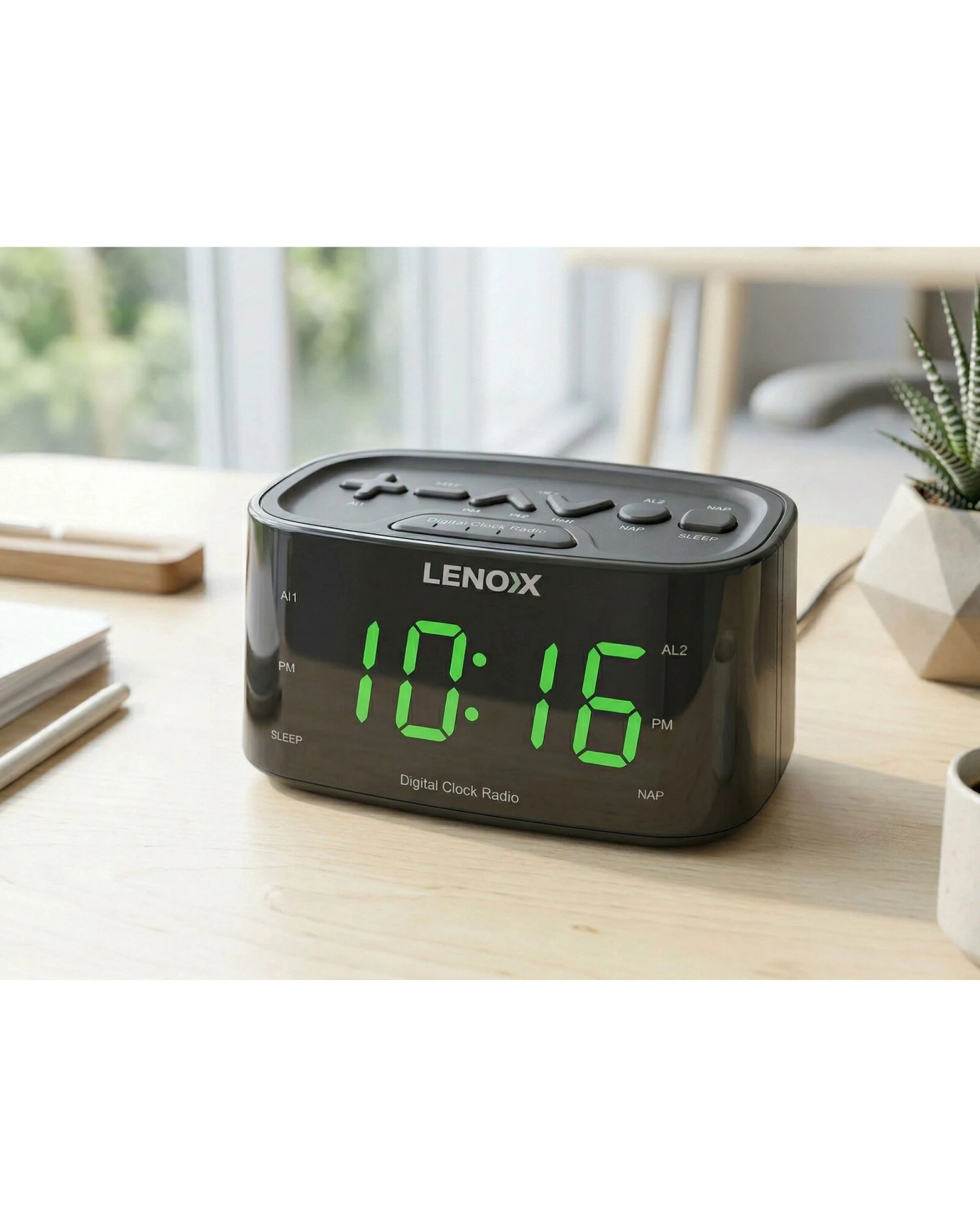 4 Lenoxx Smartphone-Charging Alarm Clock & FM Radio (Black) w/ USB Port, 4 of 4