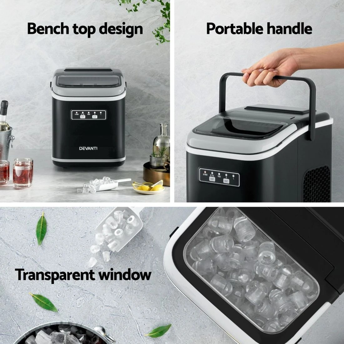 6 Devanti Ice Maker Machine Portable 12kg Countertop w/Self Cleaning 1.3L - Black, 6 of 7