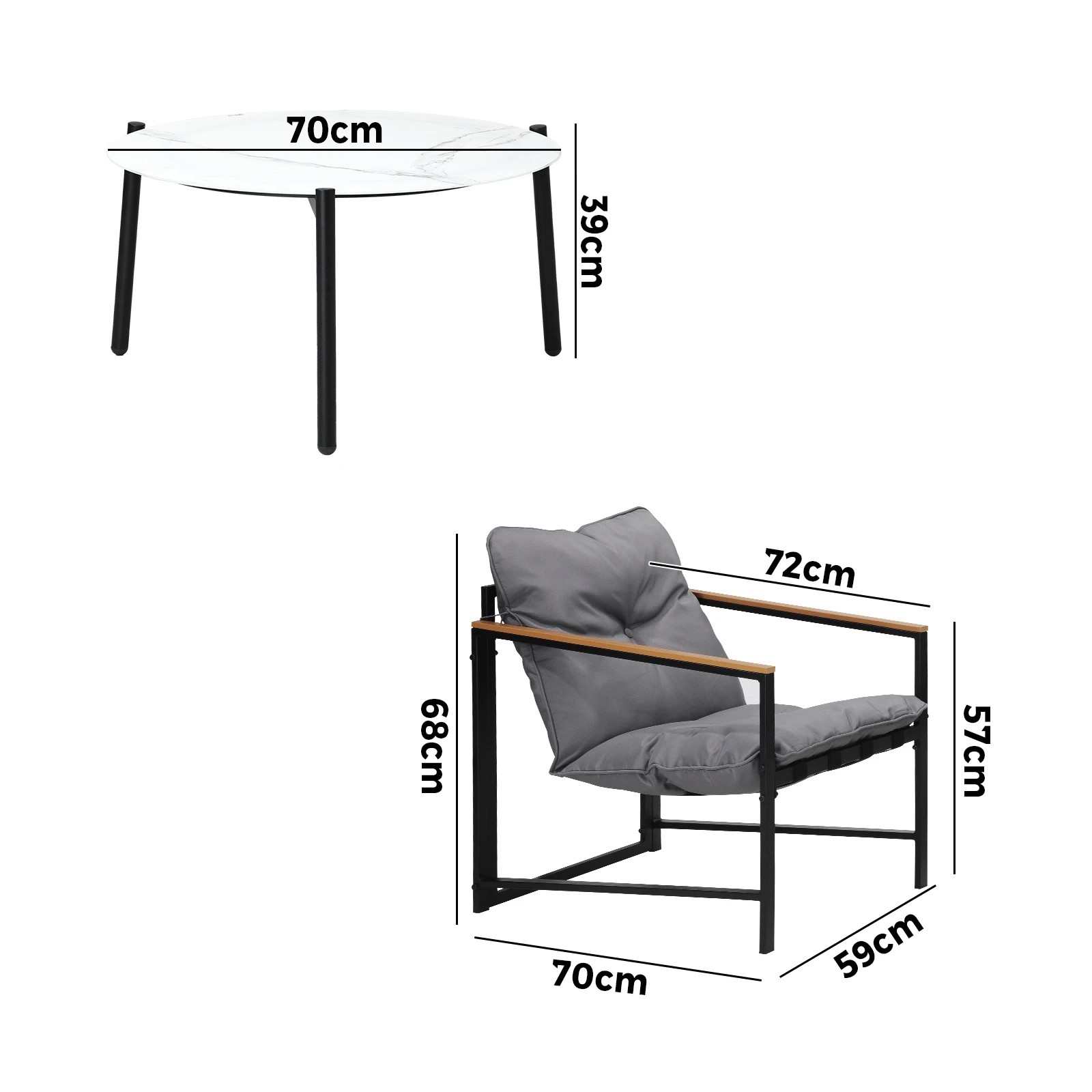 3 Livsip 3pc Outdoor Patio Furniture Set Bistro Sets 70cm Round Marble Table
 - Multi, 3 of 10