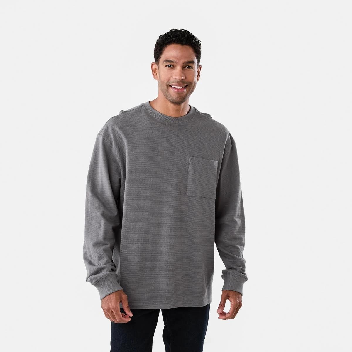 1 Long Sleeve Oversized Textured T-shirt Gry Seal, 1 of 5