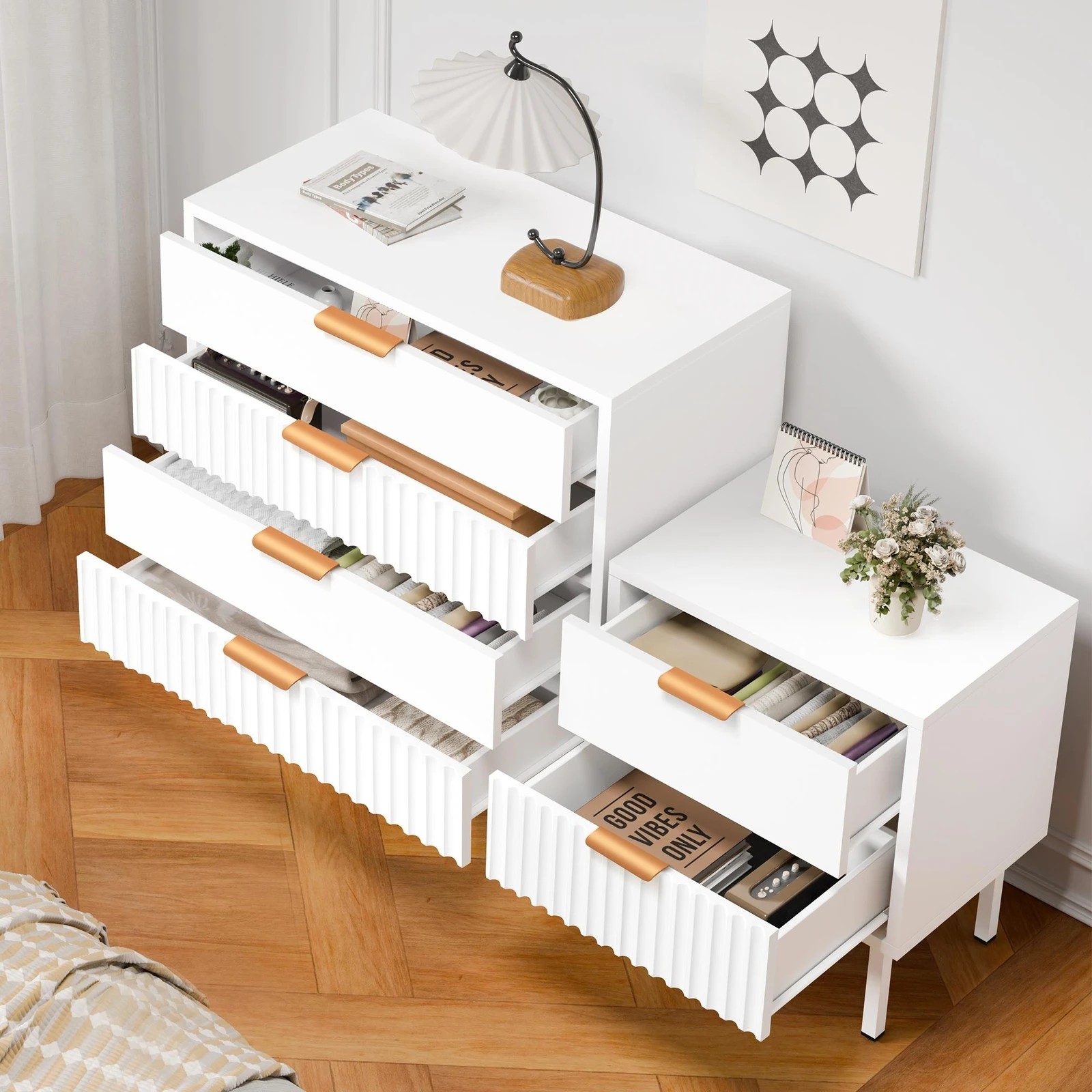 4 Alfordson 4 Chest of Drawers Bedside Table Storage Cabinet Set Dresser - White, 4 of 10