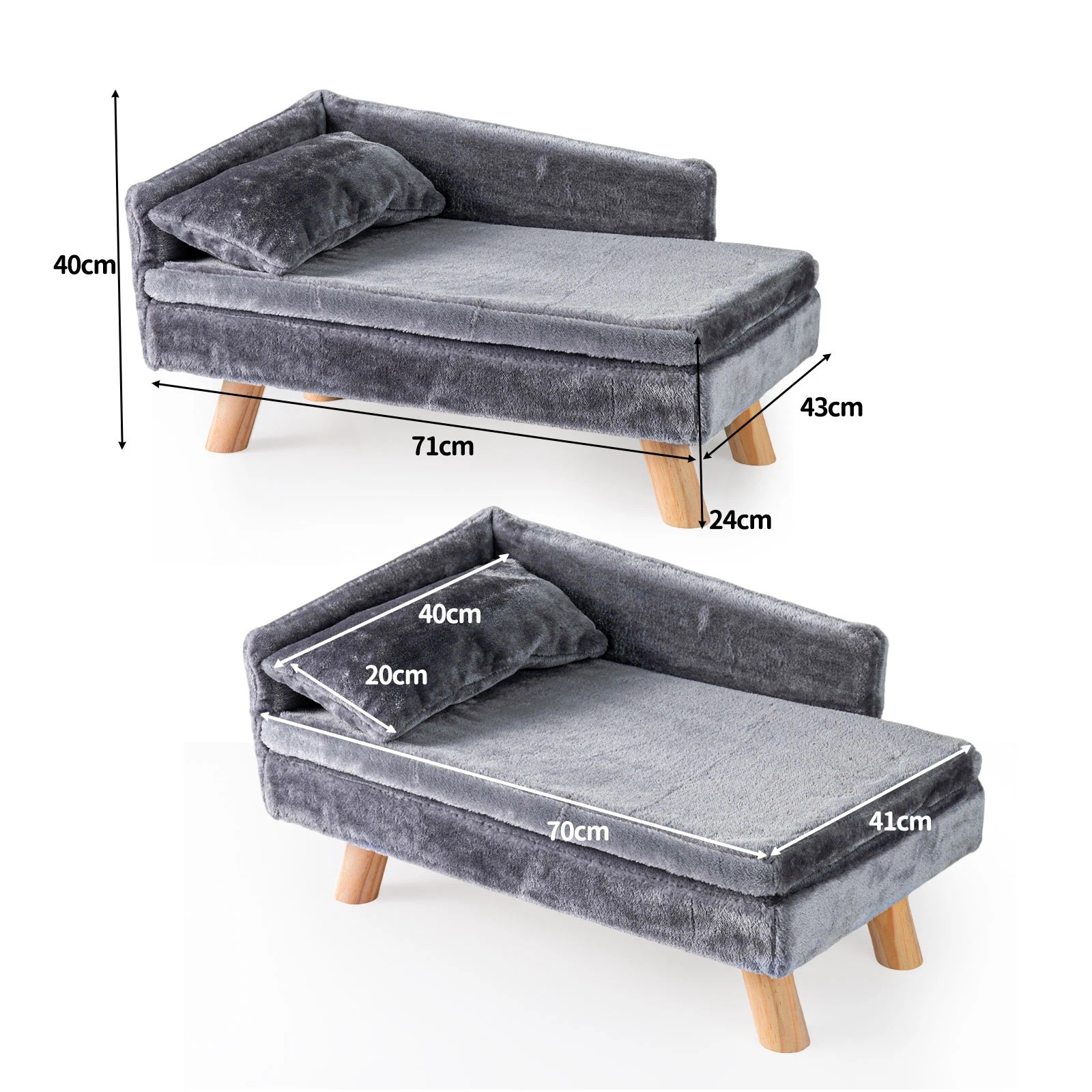 2 Costway 71cm Dog Bed Sofa Elevated Pet Lounge Couch Cat Sleep - Grey, 2 of 6