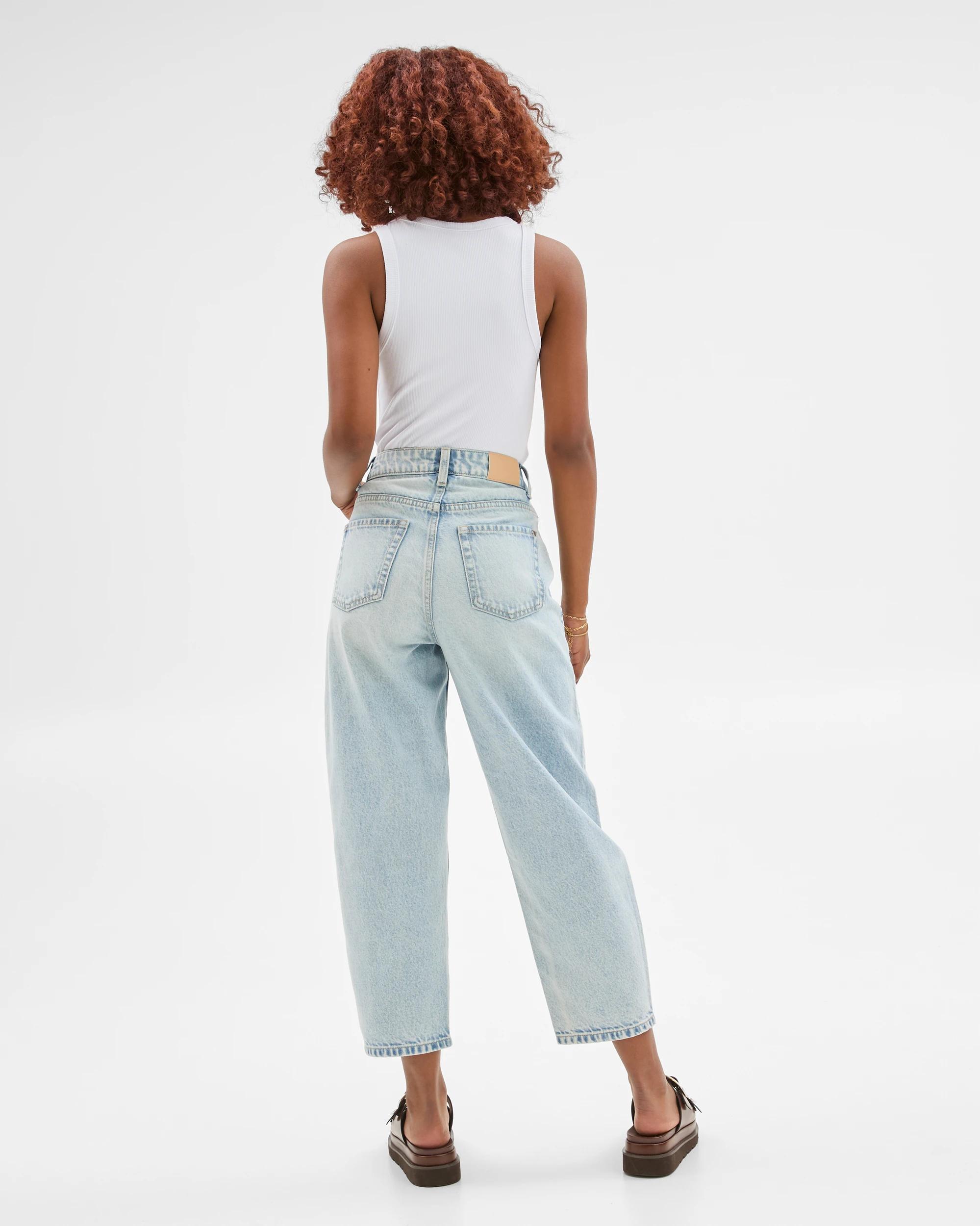 3 Target Petites Crop Length Relaxed Barrel Leg Denim Jeans ICE BLUE, 3 of 5