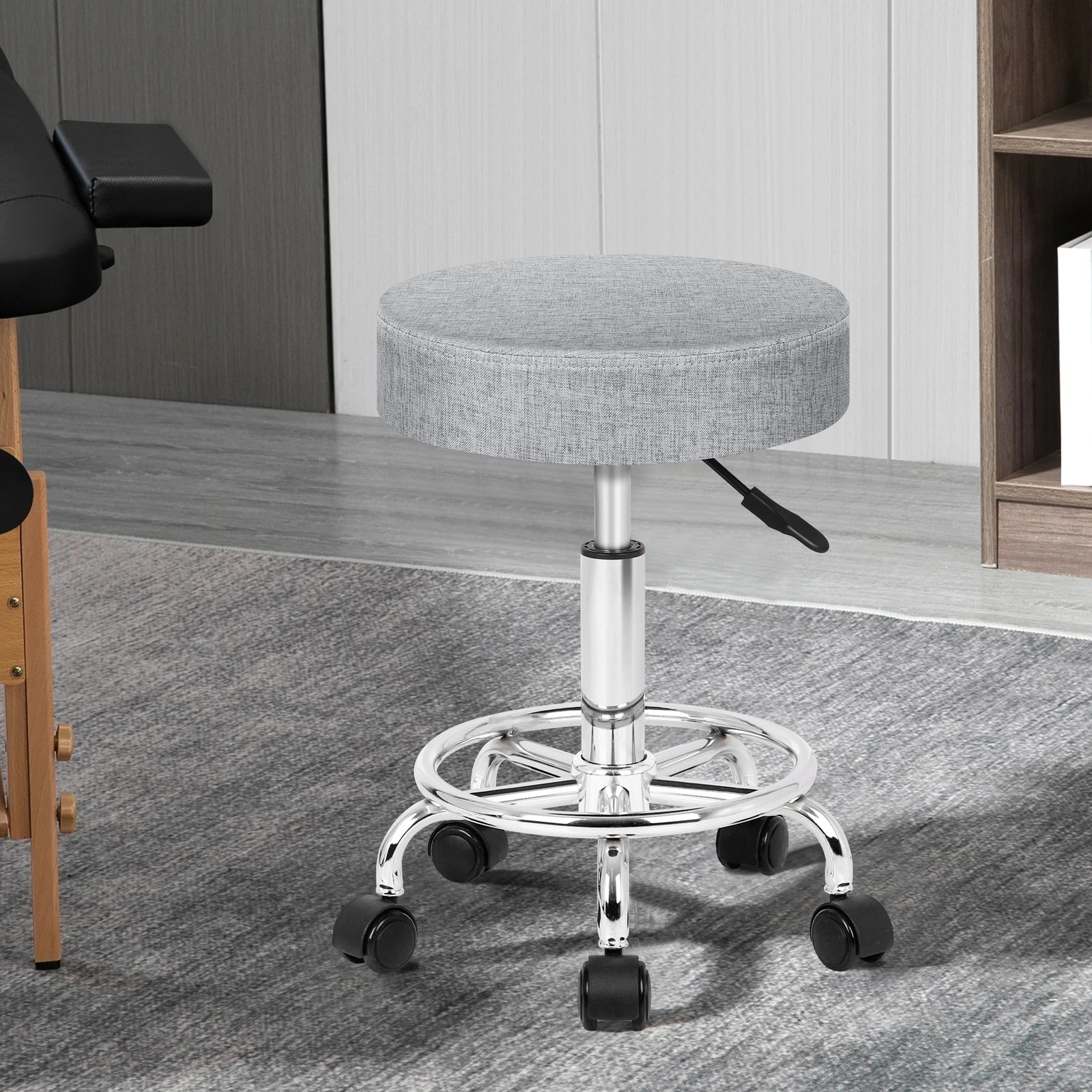 2 Alfordson 2x Salon Stool Round Swivel Barber Hair Dress Chair - Light Grey, 2 of 10