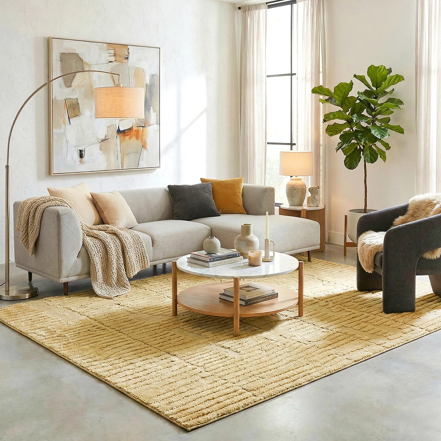 1 Common Ground Rugs Sanctuary Aliya 230x160cm - Medium Power Loomed Floor Rug - Gold, 1 of 7