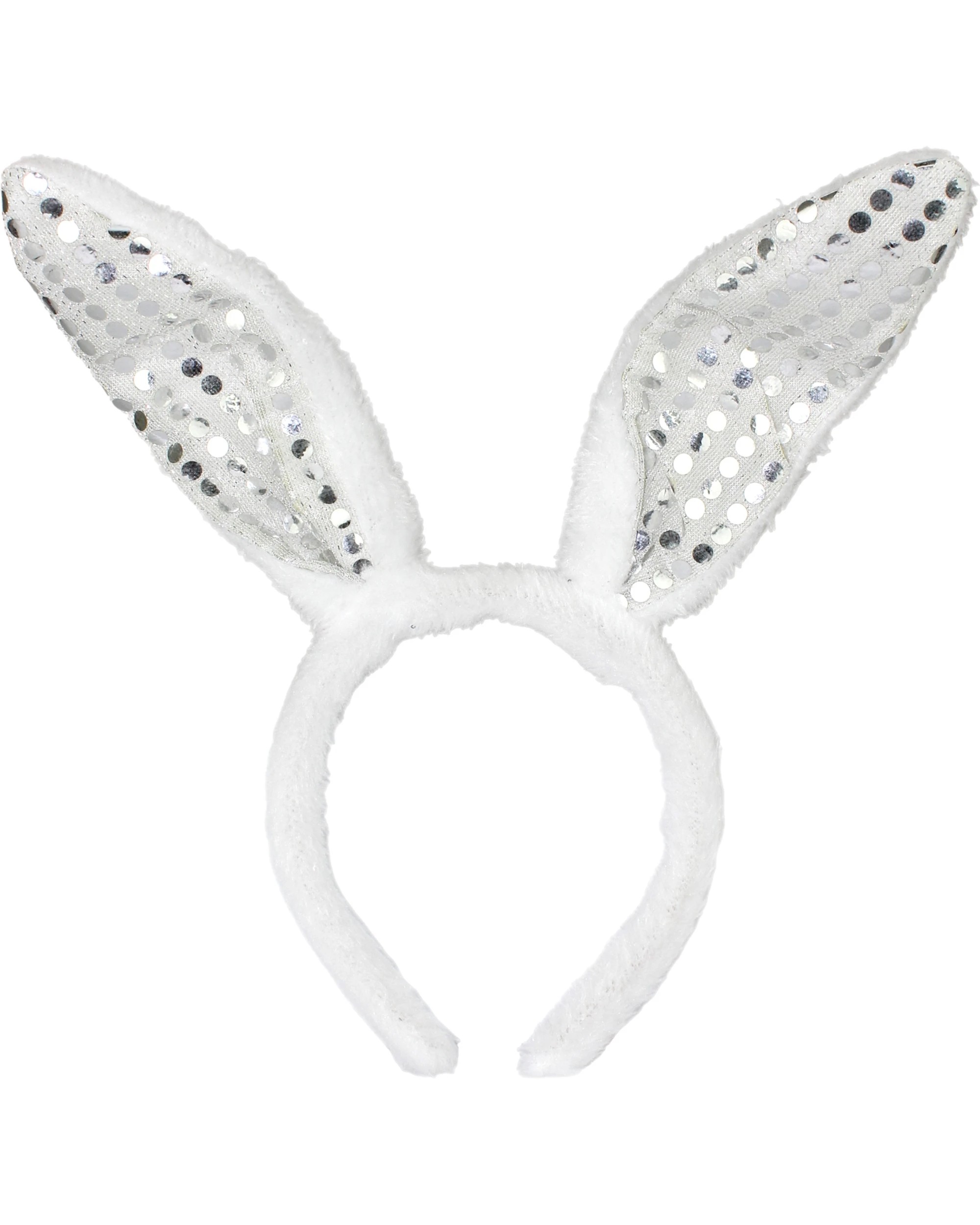 1 JDParty Plush Silver Sequin Bunny Ears Headband - Silver &amp; White, 1 of 1