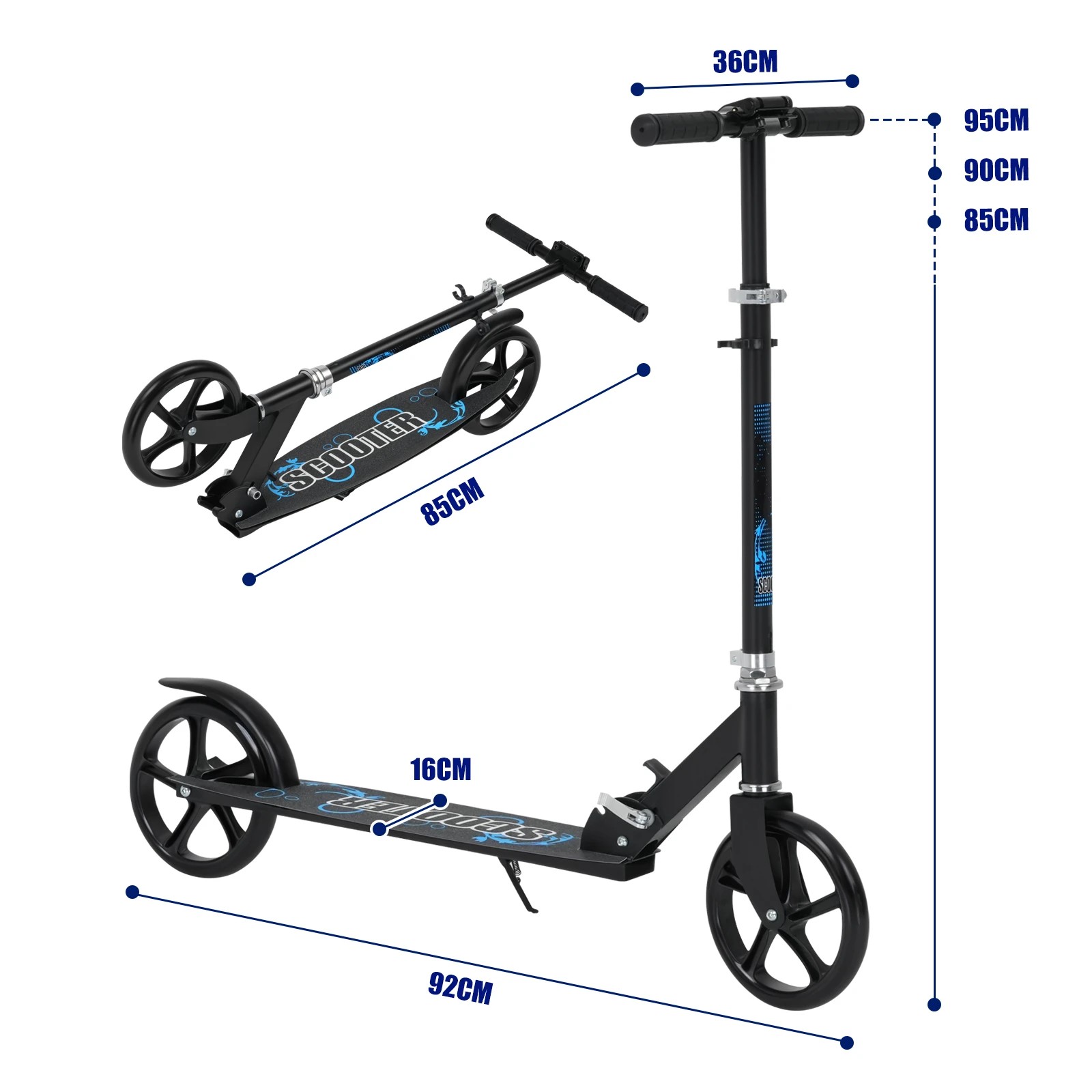 3 Advwin Folding Kids Kick Scooter w/ Big Wheel & Adjustable Height - Blue, 3 of 8