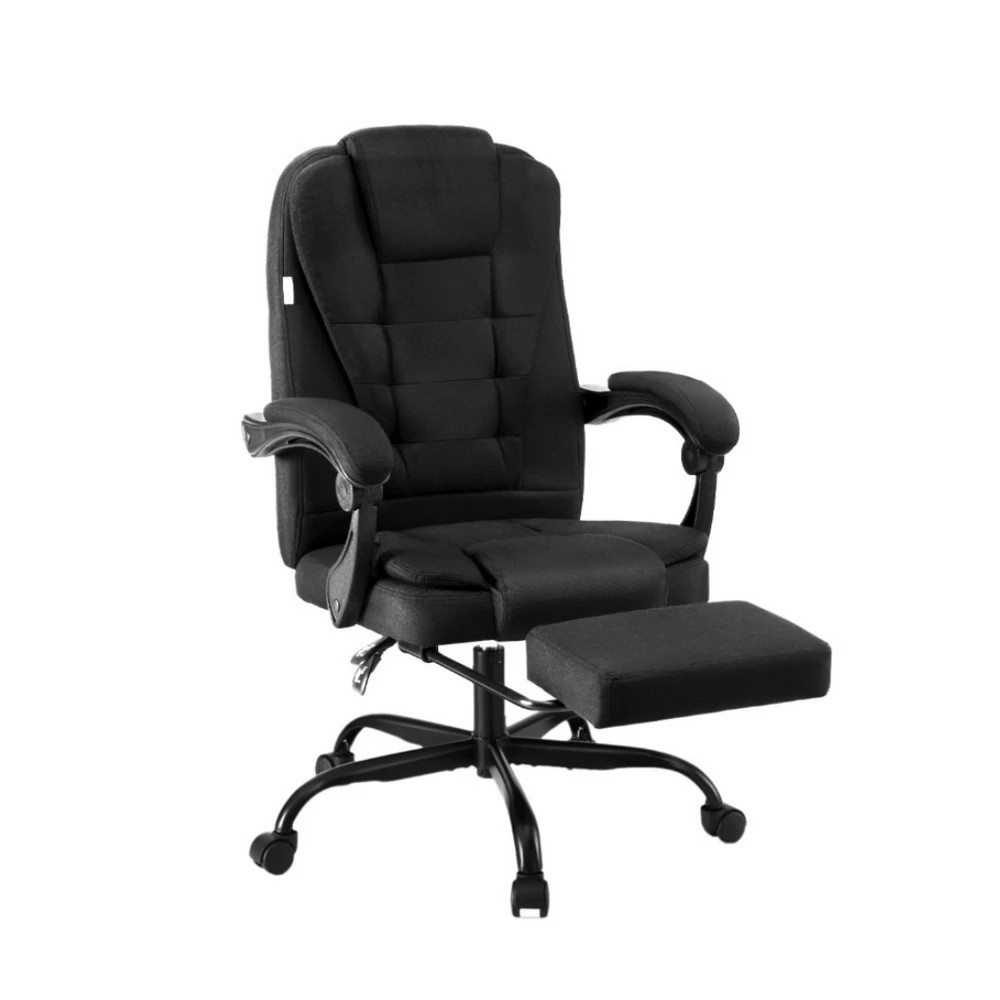 1 Artiss Office Chair Executive Fabric Seat Racing Computer Desk Chairs Footrest - Black, 1 of 5