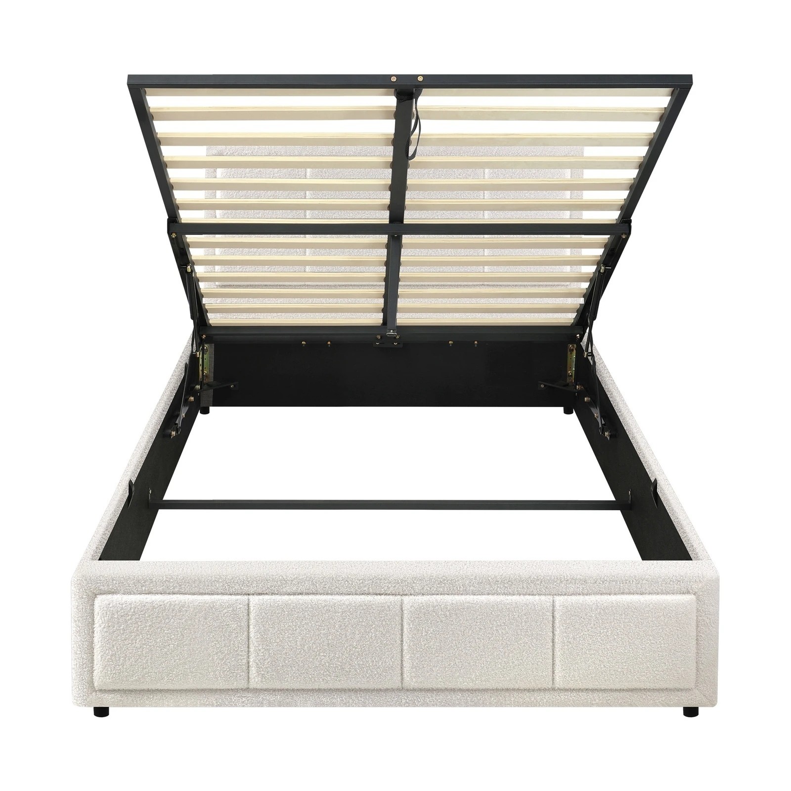 8 Oikiture King Single Bed Frame Gas Lift Storage Base Boucle Fabric - White, 8 of 9