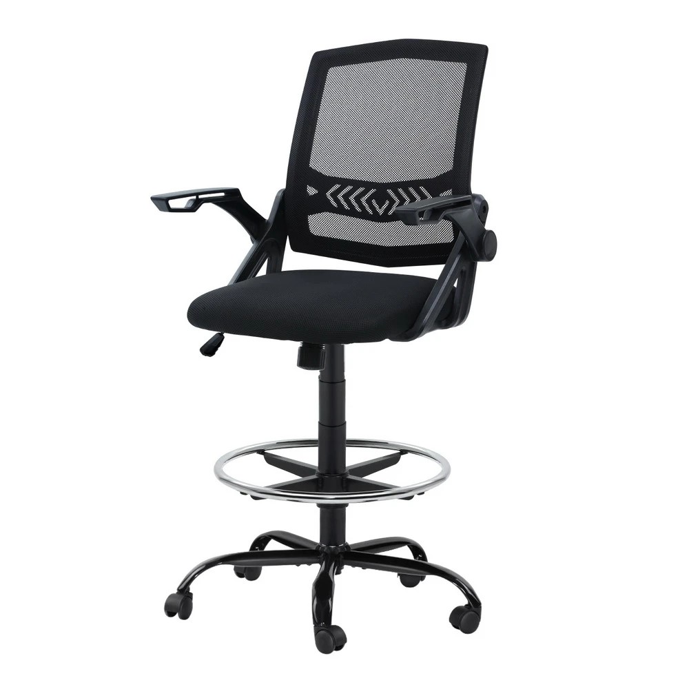1 Artiss Office Chair Drafting Stool Mesh Chairs - Black, 1 of 6