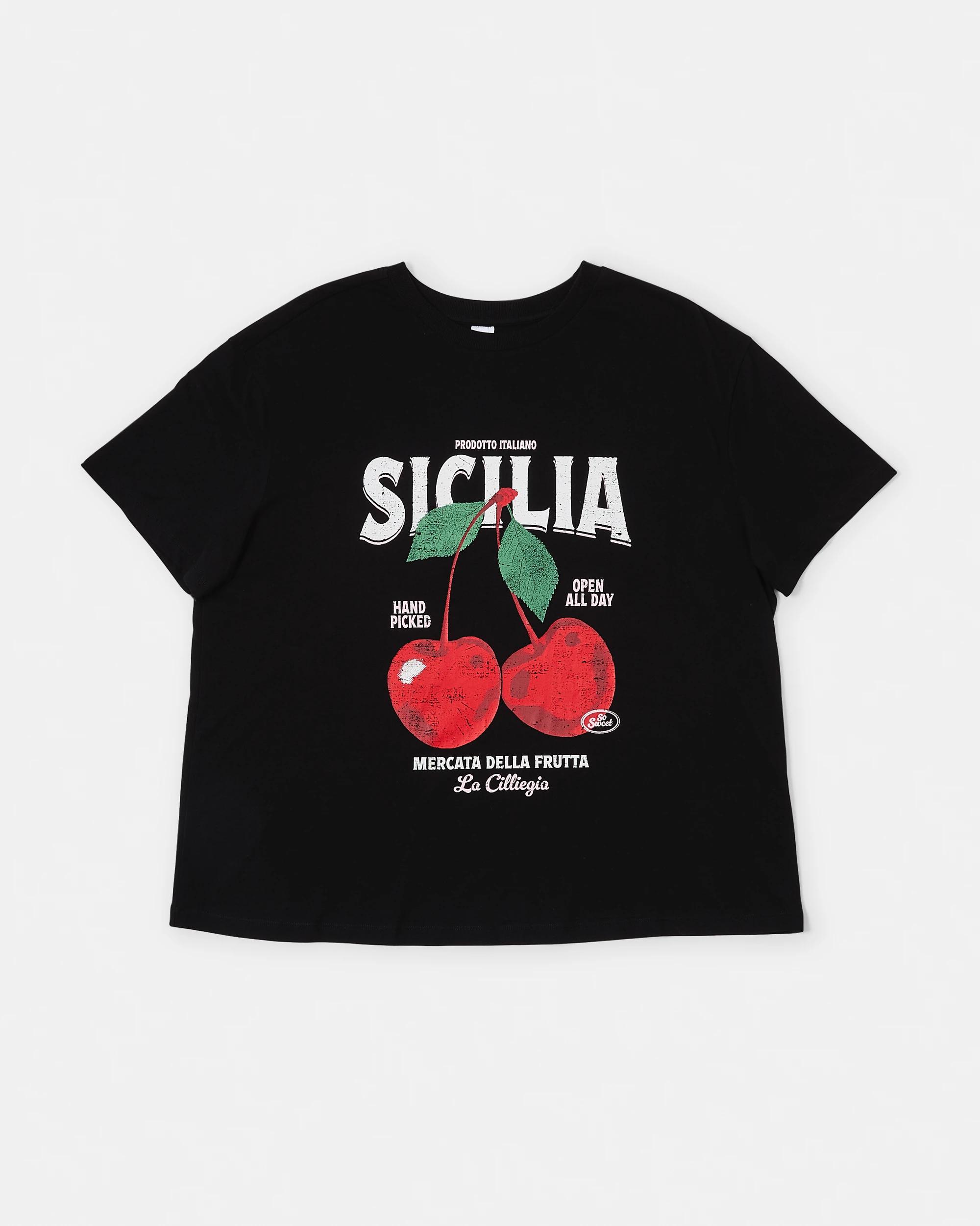 1 Curve Short Sleeve Boyfriend T-shirt Chrry Blk, 1 of 4