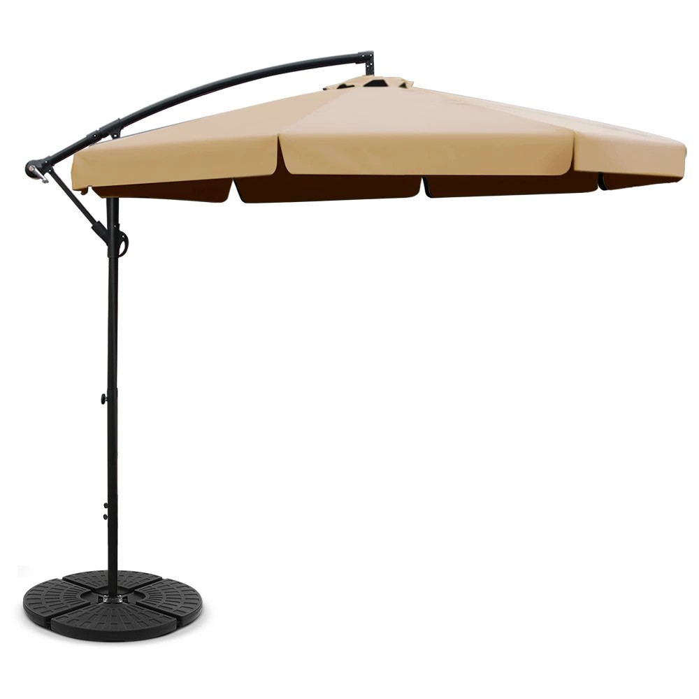 1 Instahut 3m Outdoor Umbrella w/Base Cantilever Garden Patio Beach - Beige, 1 of 6