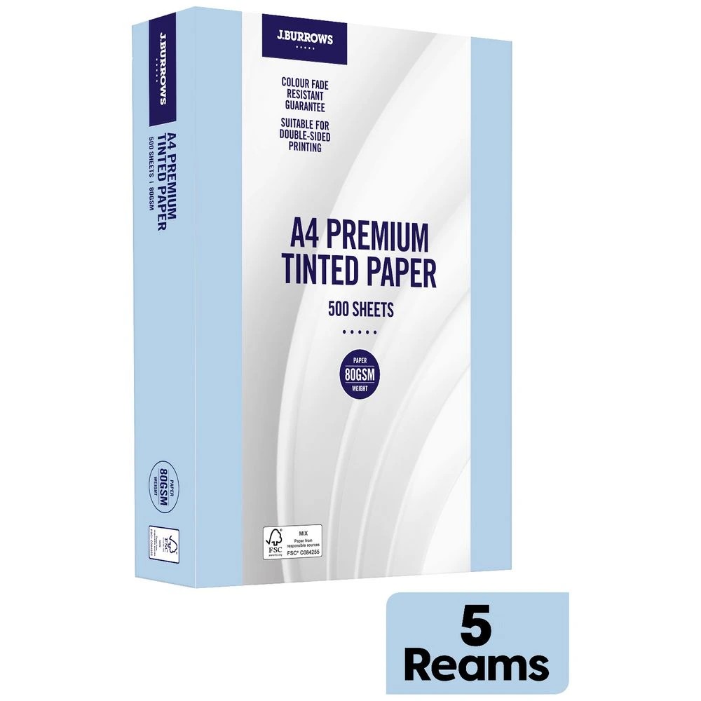 2 J.Burrows Premium A4 Tinted Paper Ream Blue 5 Pack, 2 of 2