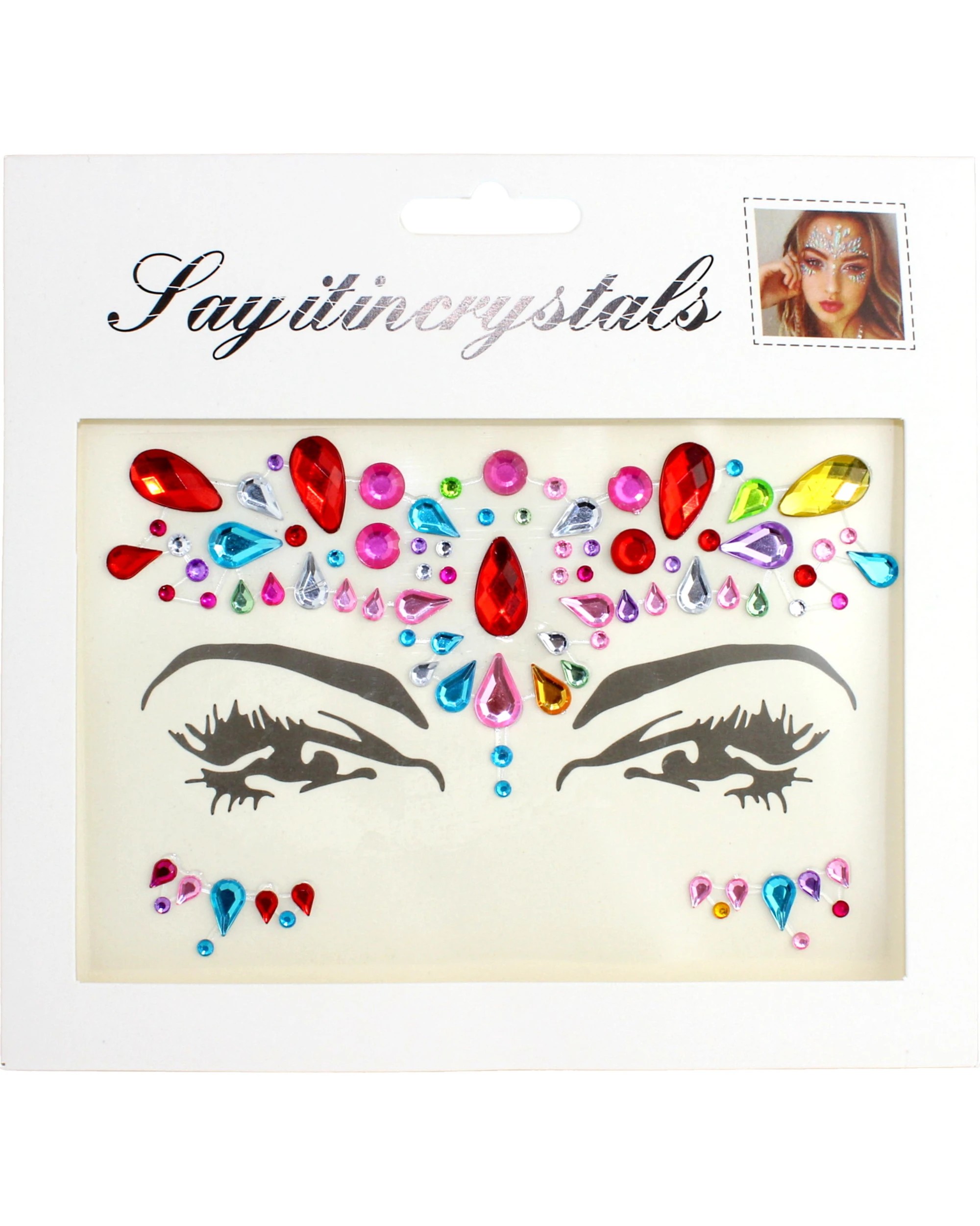 2 JD Party Rainbow Crystal Face Jewels - One Size - Multi, 2 of 2