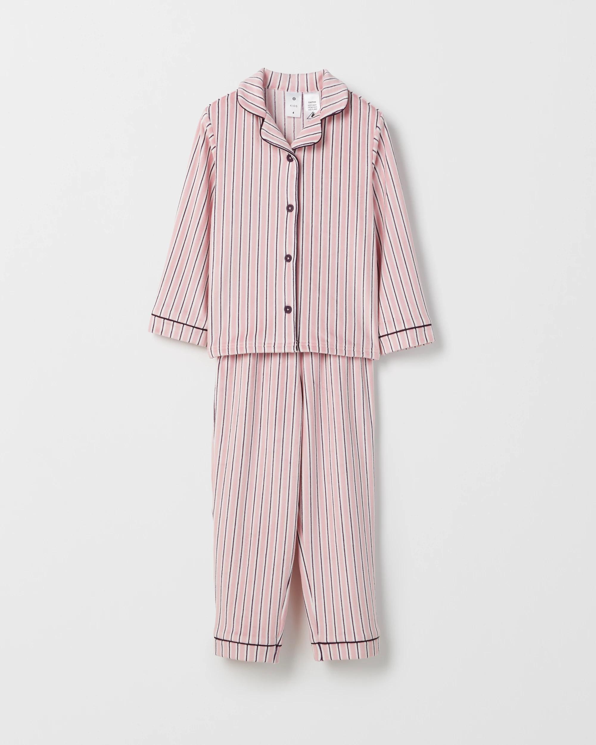 5 Target Kids Younger Girls Button Through Fleece Pyjama Set STRIPE, 5 of 6