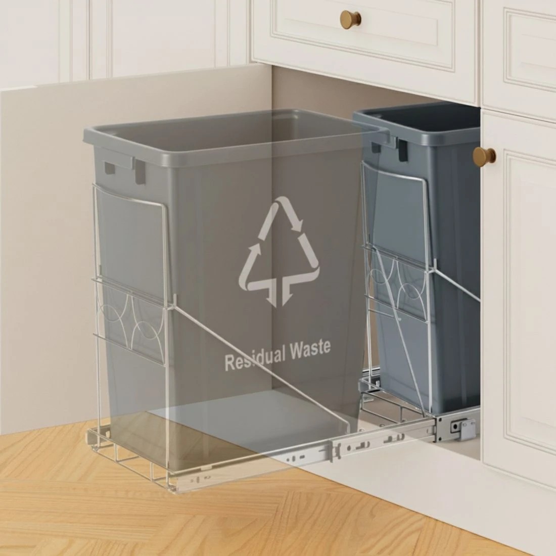 2 Cefito Pull Out Bin Kitchen Cabinet Slide Garbage Rubbish Bins Basket 40L - Grey, 2 of 4