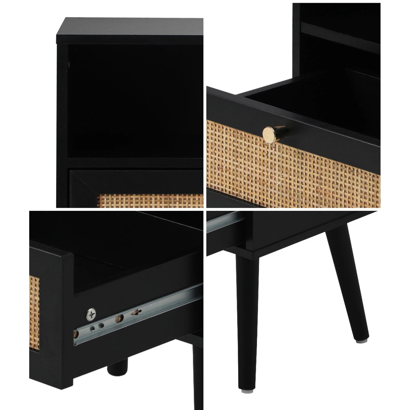4 Oikiture Bedside Table Side Table Storage Drawer Shelf Nightstand Rattan
 - Black, 4 of 10