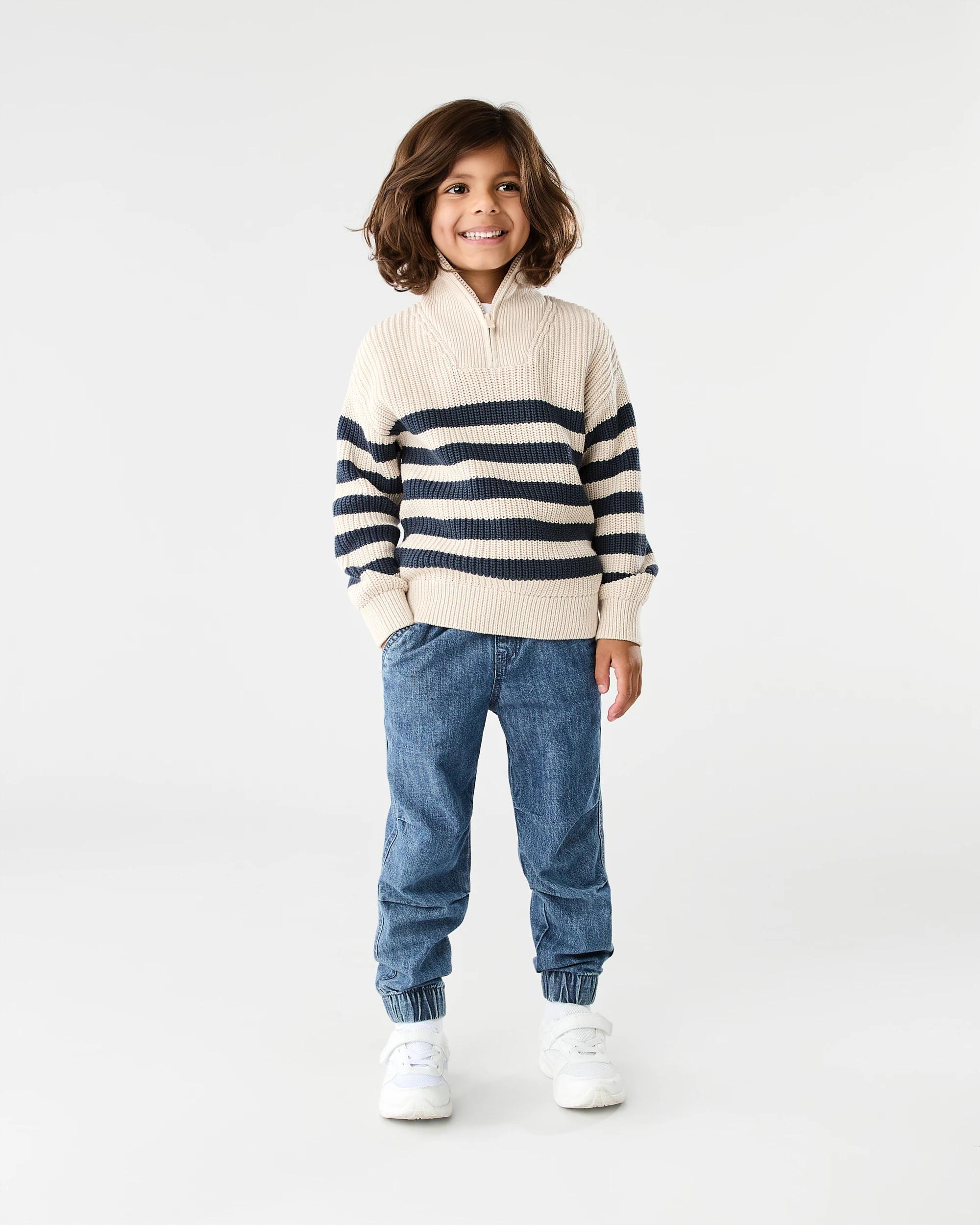 5 Funnel Neck Knit Jumper Bge Stripe, 5 of 5