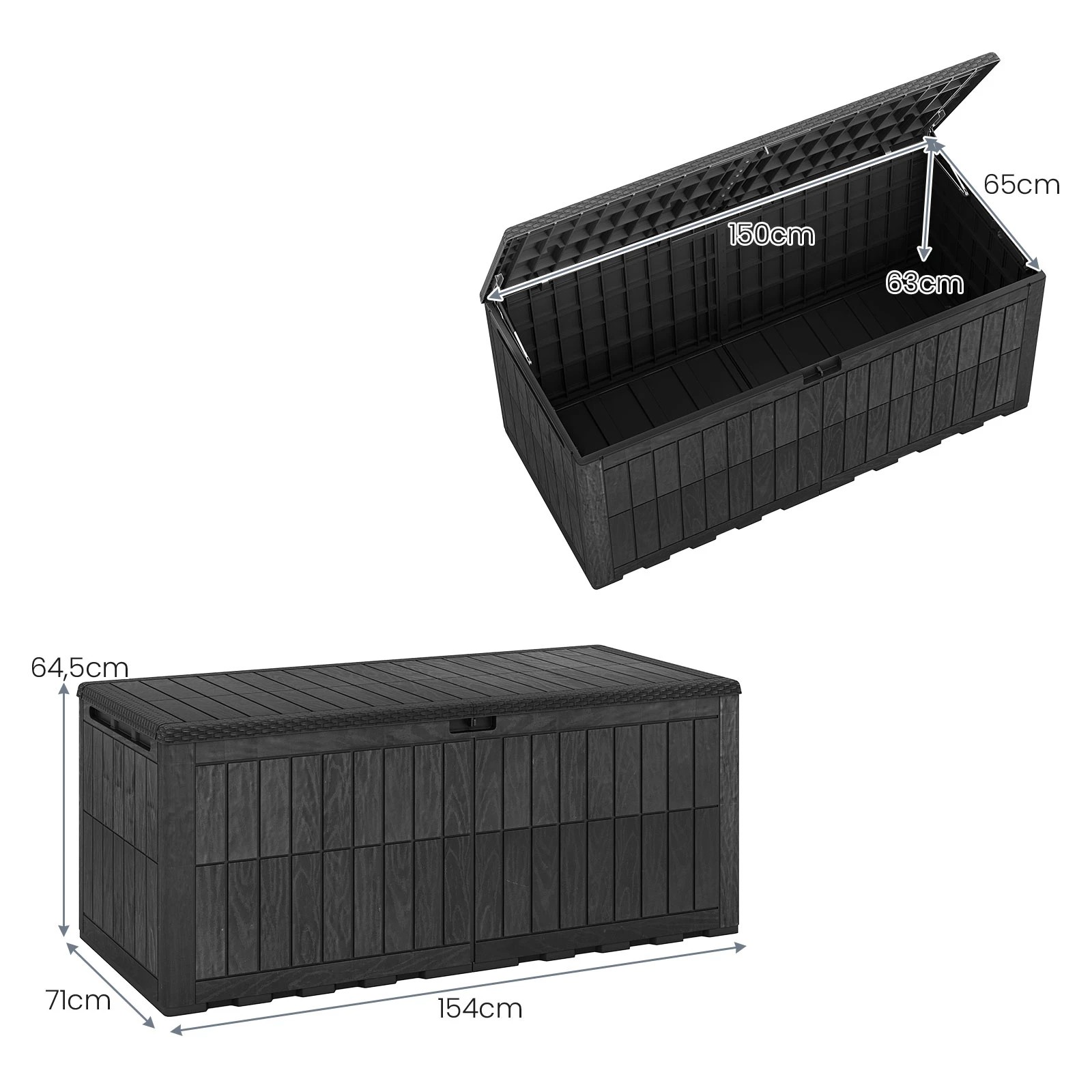 2 Costway 680L Outdoor Deck Box Patio Bench All-Weather Storage Bin w/Handles - Black, 2 of 6