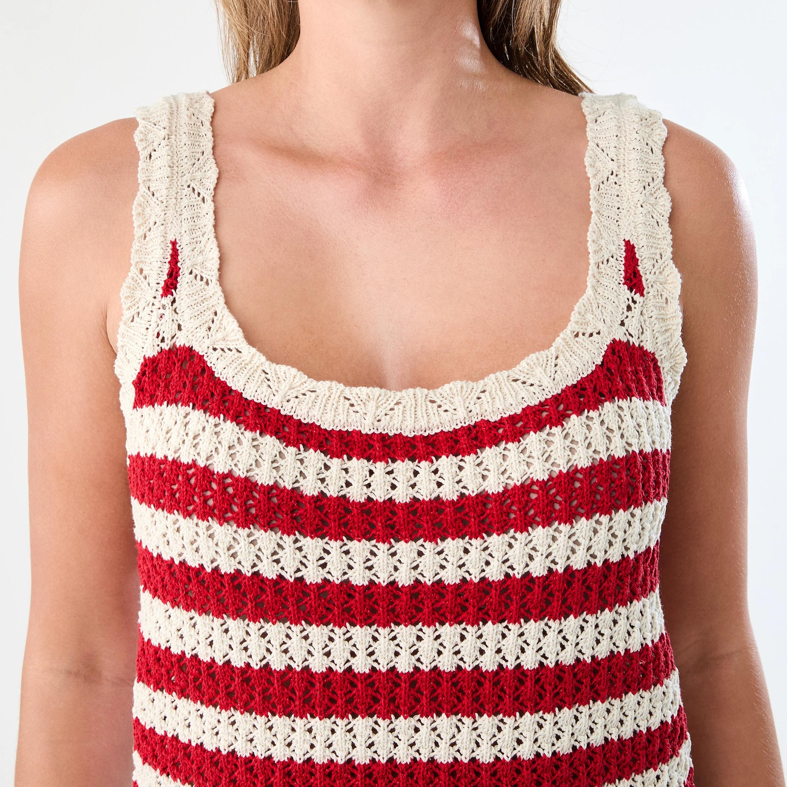 5 Square Neck Crochet Tank Berry Strp, 5 of 6