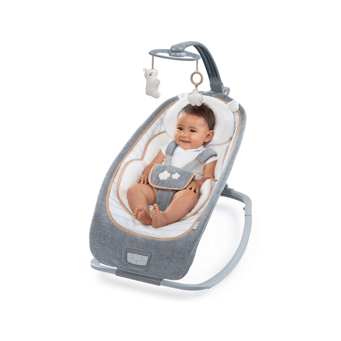 2 Ingenuity Boutique Rocking Seat Bella Teddy Baby Bouncer Seat - Grey, 2 of 3