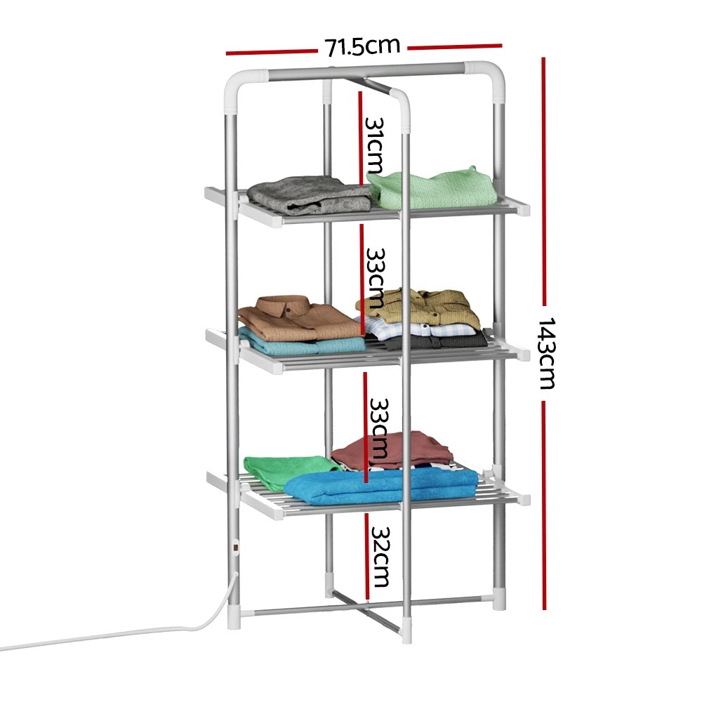 2 Devanti Electric Heated Towel Rail Rack 30 Bars Foldable Clothes Dry - Silver, 2 of 6