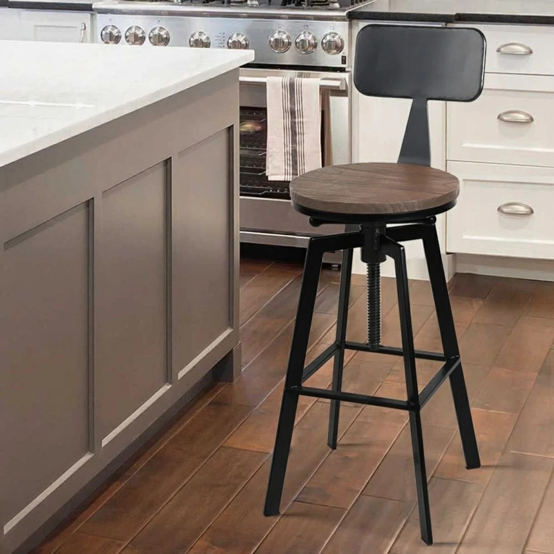 7 Artiss Bar Stools Adjustable Wood Stool w/Backrest - Black, 7 of 7