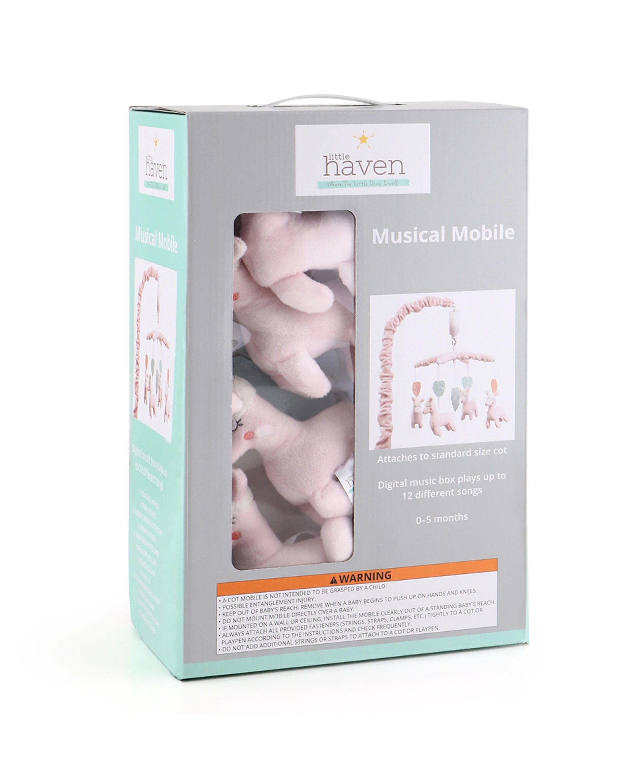 2 Little Haven Hanging Nursery Musical Mobile Llama Cot 12 Lullabies 0-5m - Multi, 2 of 2