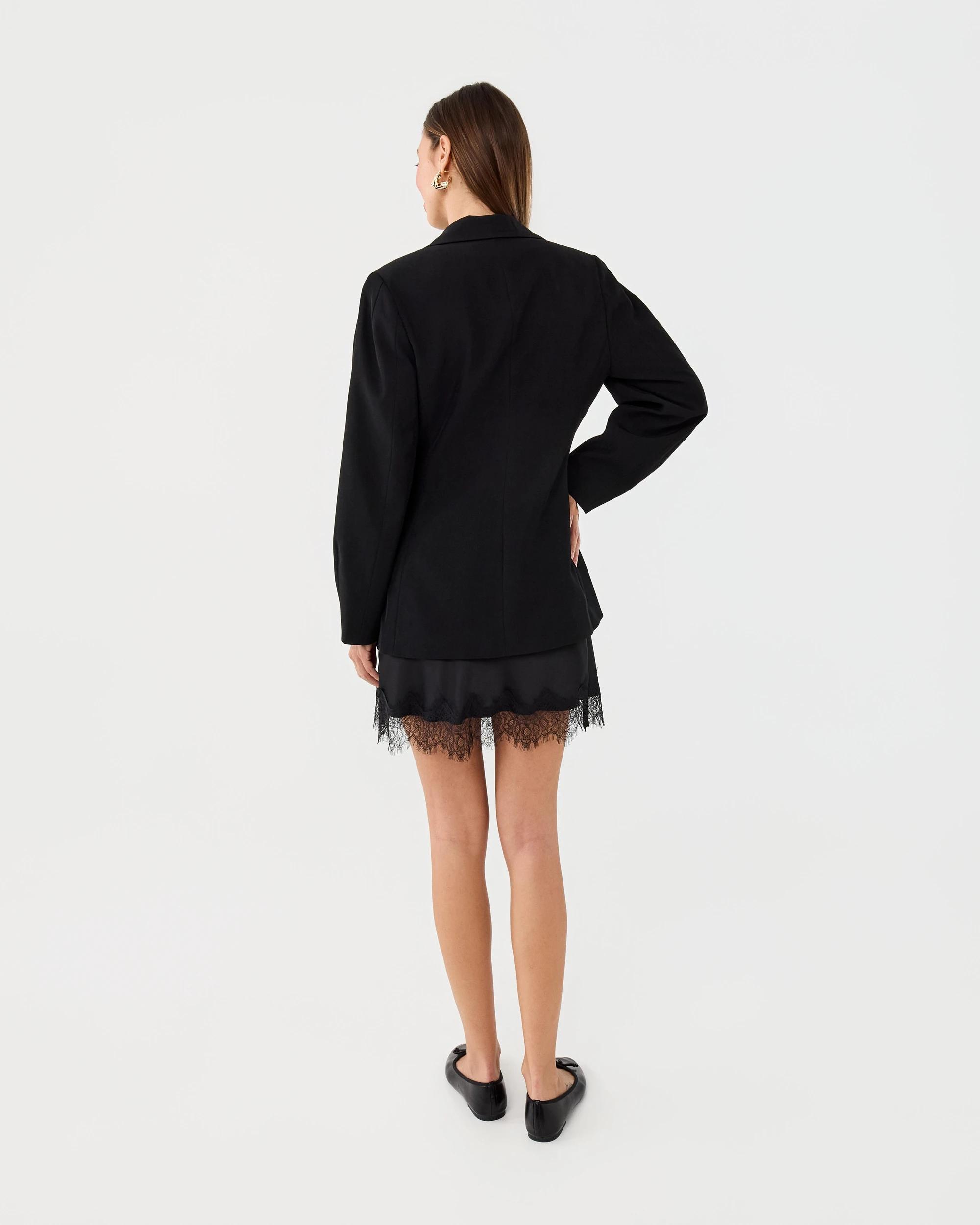 4 Lace Trim Satin Mini Skirt Black, 4 of 6