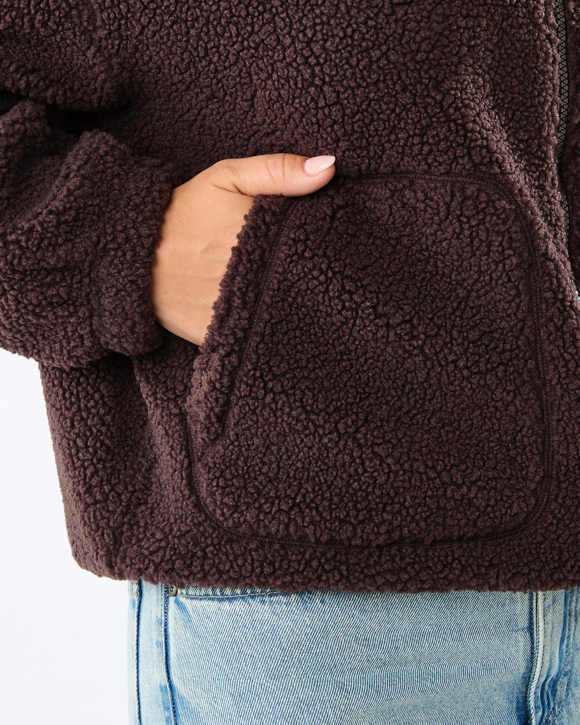 7 Boucle Cosy Zip Through Hoodie Choc Plum, 7 of 7