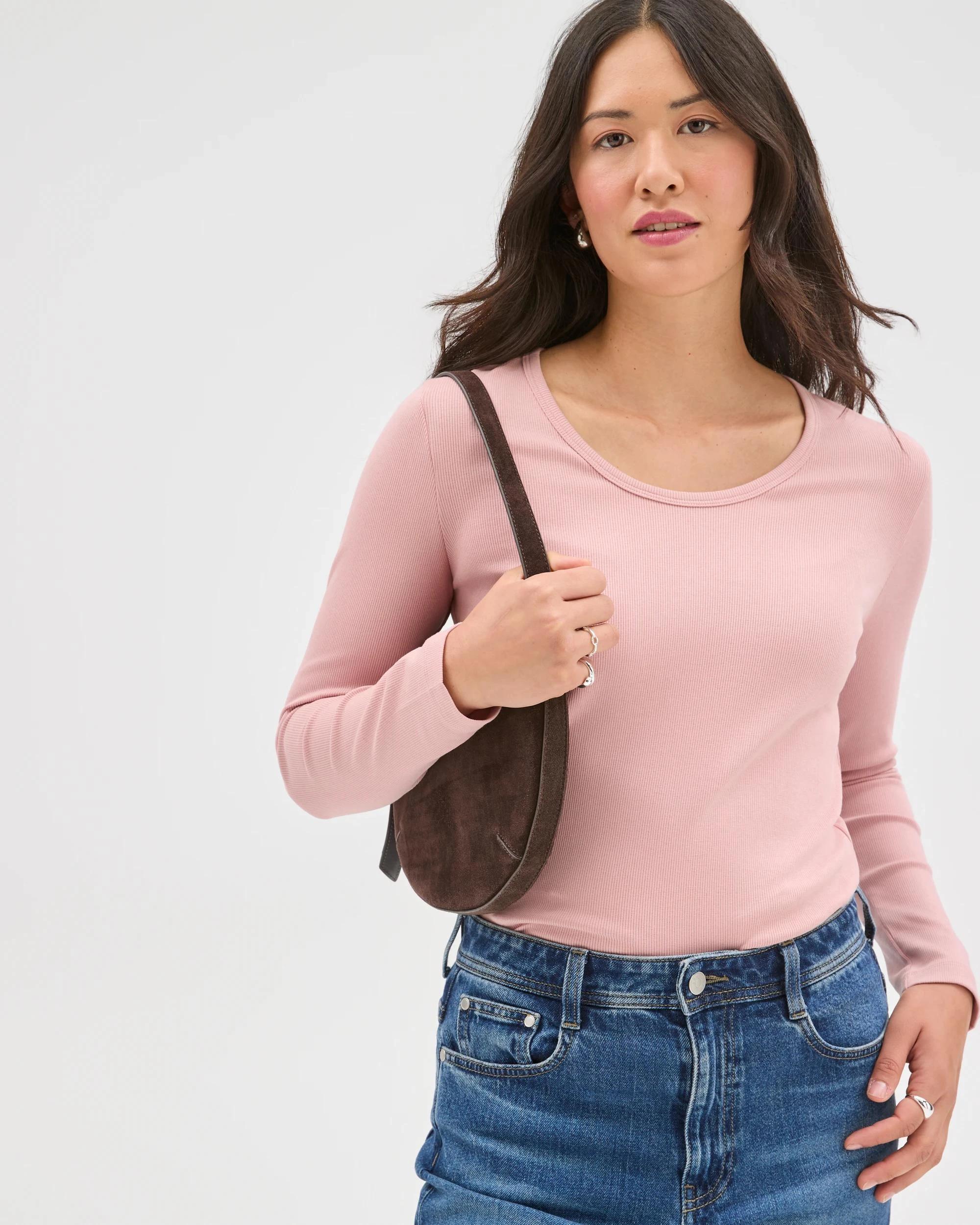 3 Target Woman Australian Cotton Long Sleeve Scoop Neck Rib T-Shirt SOFT BLUSH, 3 of 7