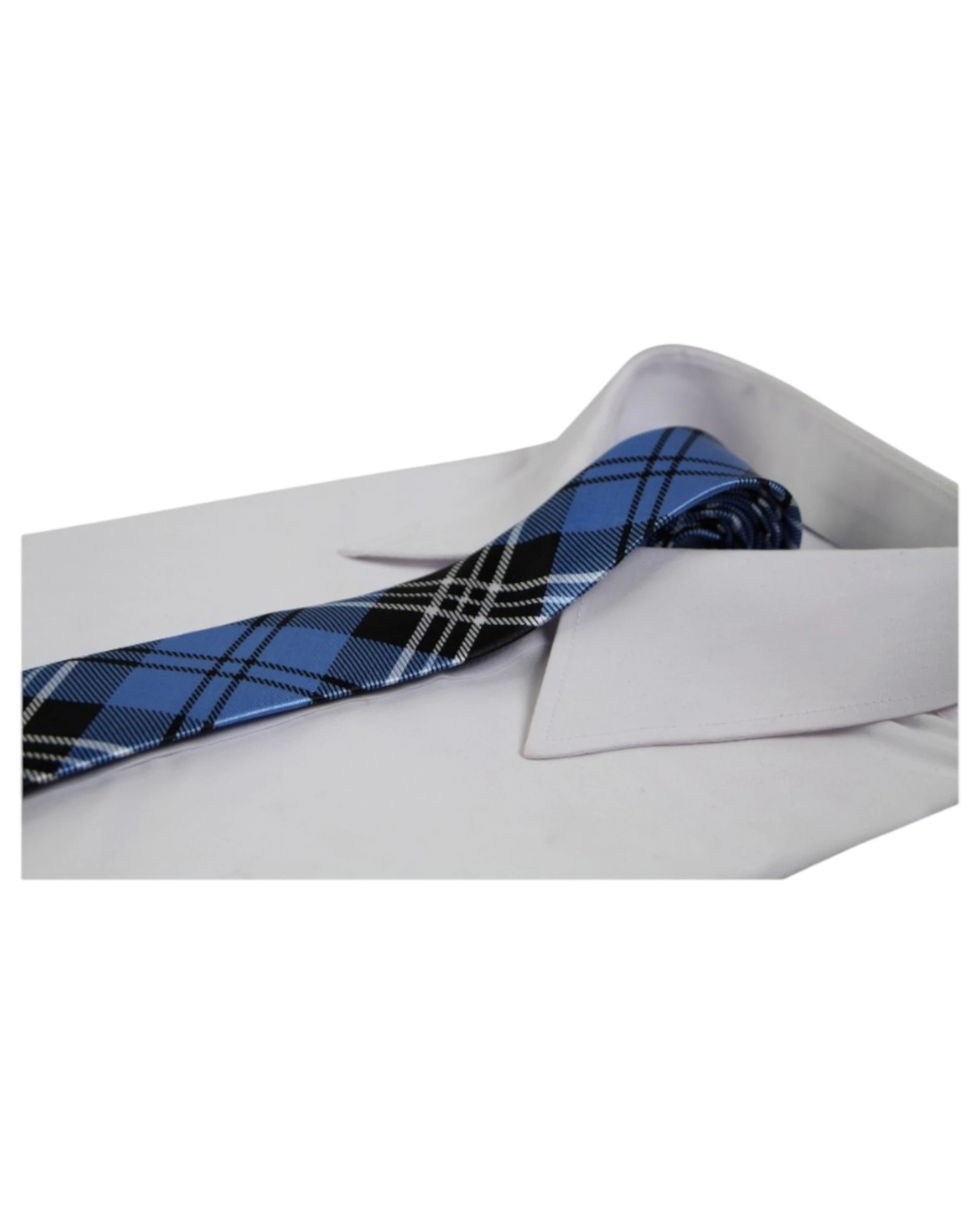 1 Zasel Mens Cornflour Blue & Black Plaid Striped 5cm Skinny Neck Tie - Multi, 1 of 4