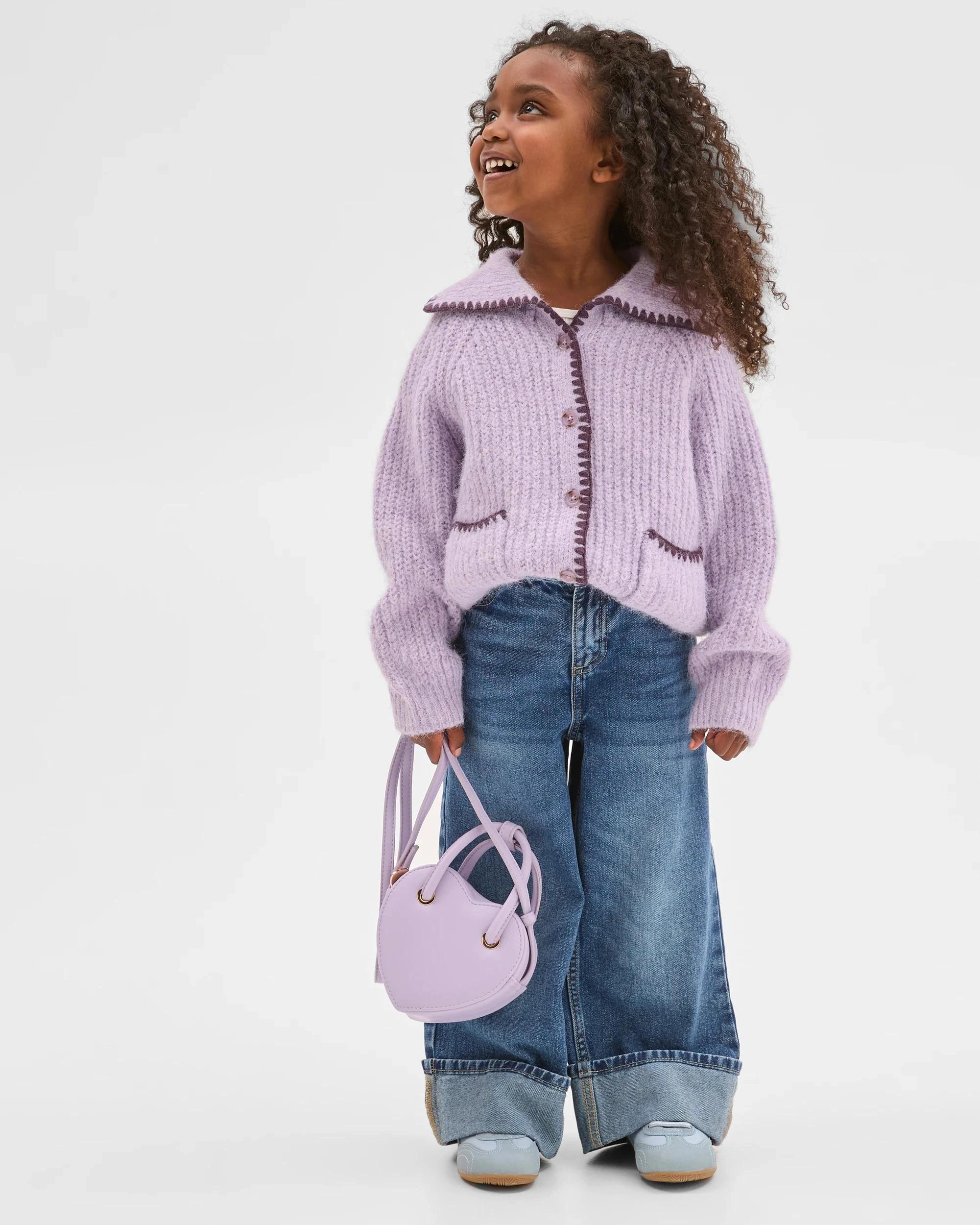 3 Target Kids Long Sleeve Blanket Stitch Cardigan PURPLE, 3 of 8
