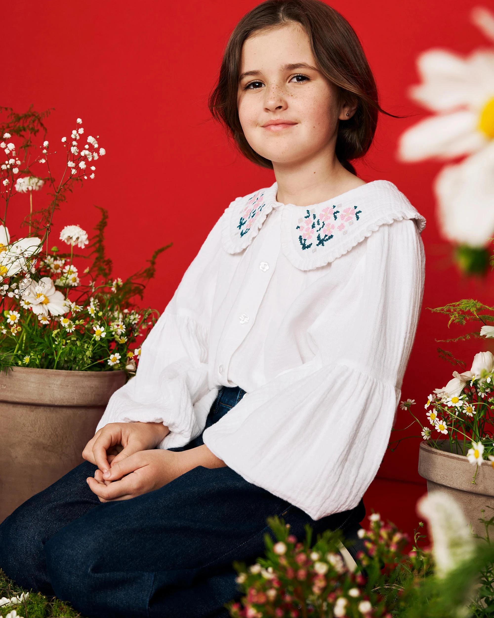 3 Target Kids Long Sleeve Frill Collar Button Through Front Blouse WHITE, 3 of 3