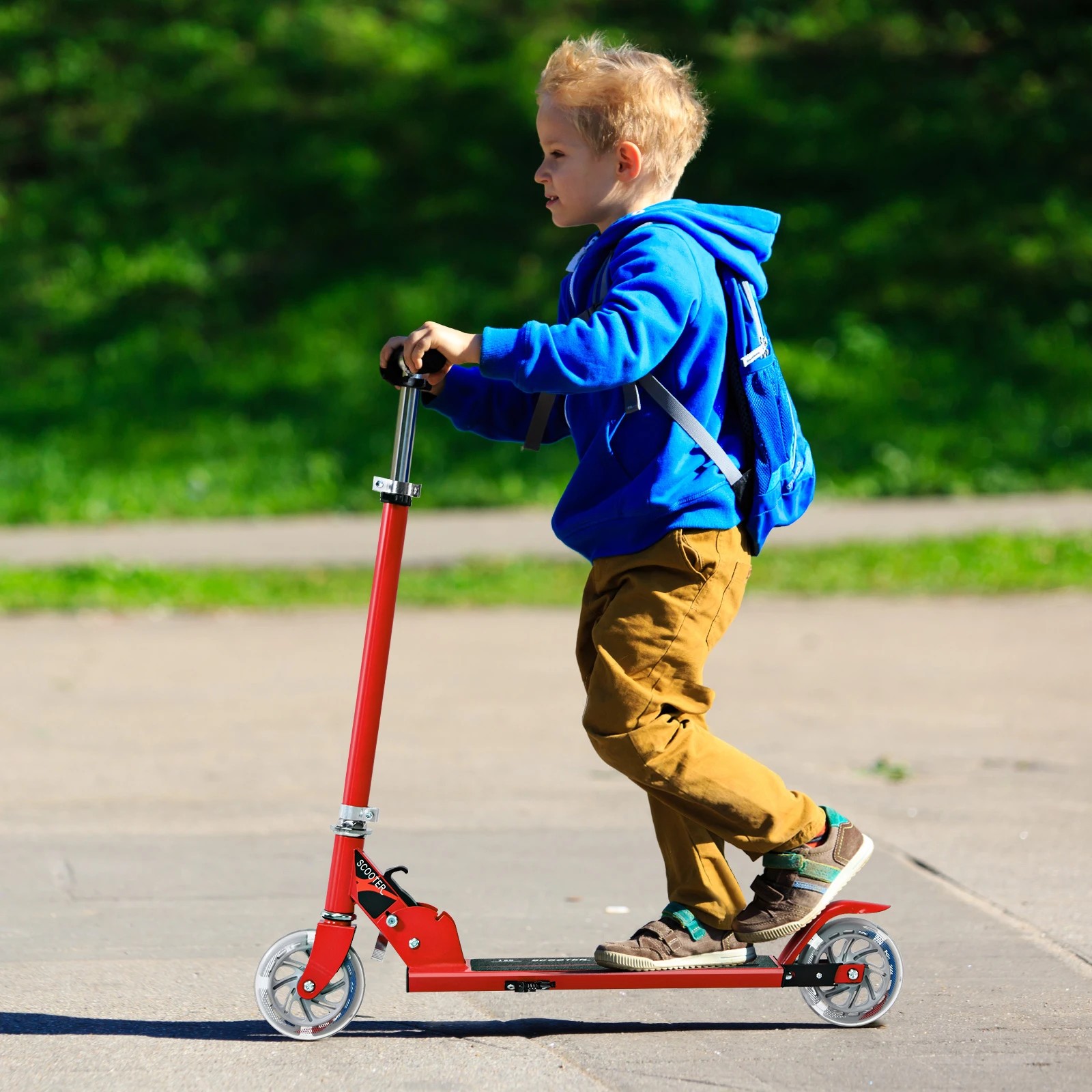 3 Costway Folding Kids Kick Scooter w/LED Wheels Height Adjustable Ride on Toy - Red, 3 of 3