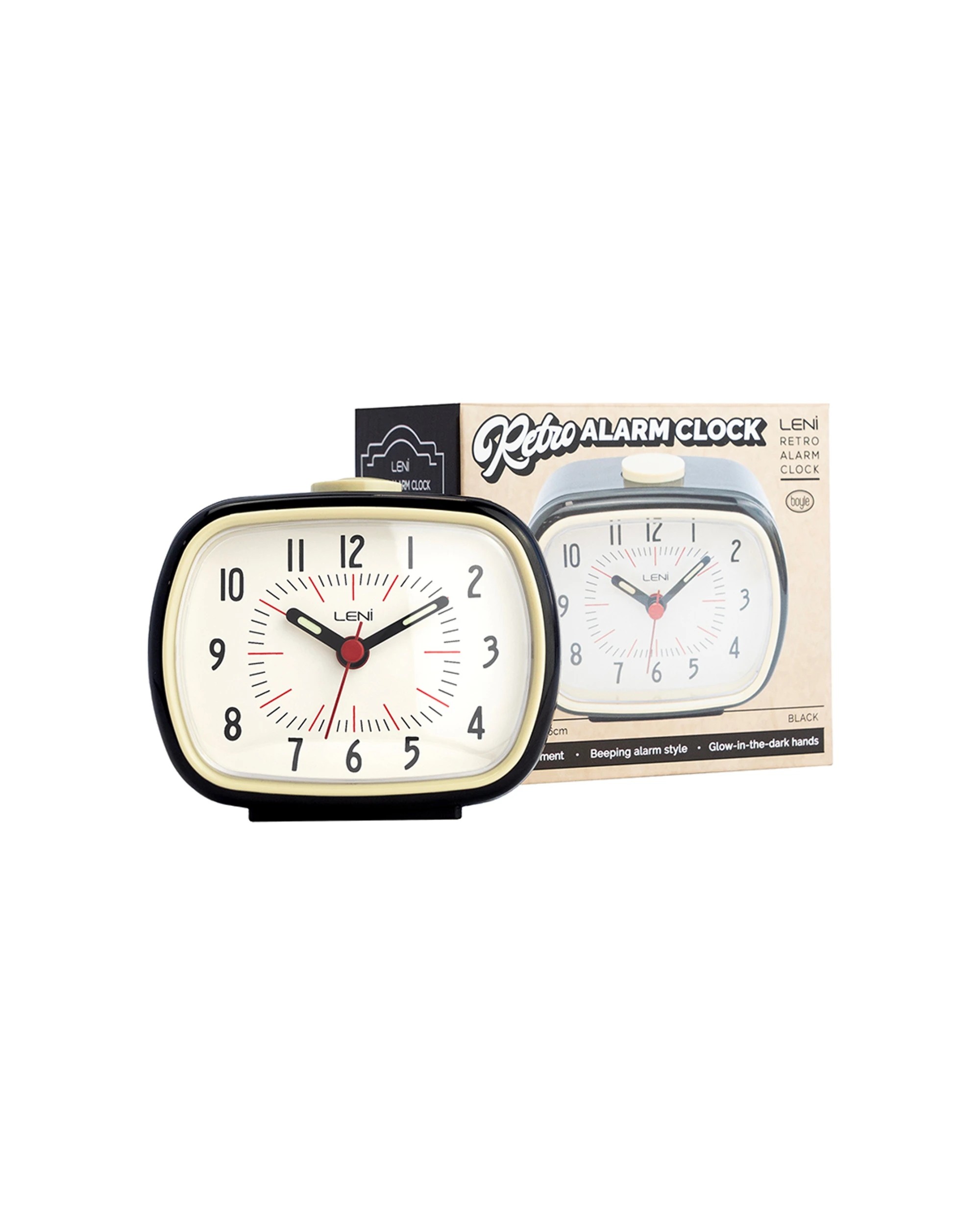 4 Leni Retro Silent Sweep Analogue Alarm Clock 9cm W/ Glow In The Dark Hands - Black, 4 of 7