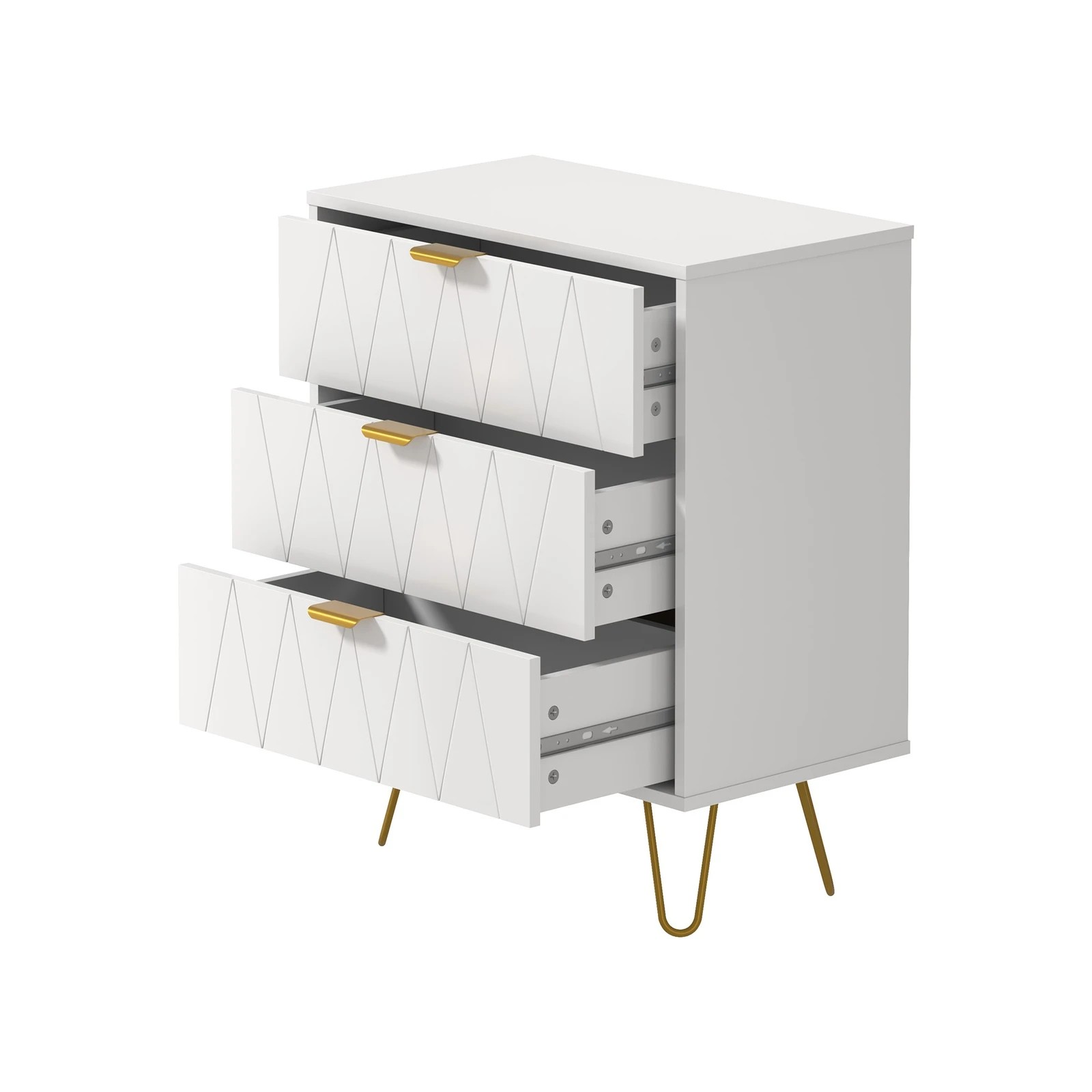 7 Oikiture 3 Chest of Drawers Gold Handles Dresser Lowboy Storage Cabinet - White, 7 of 9