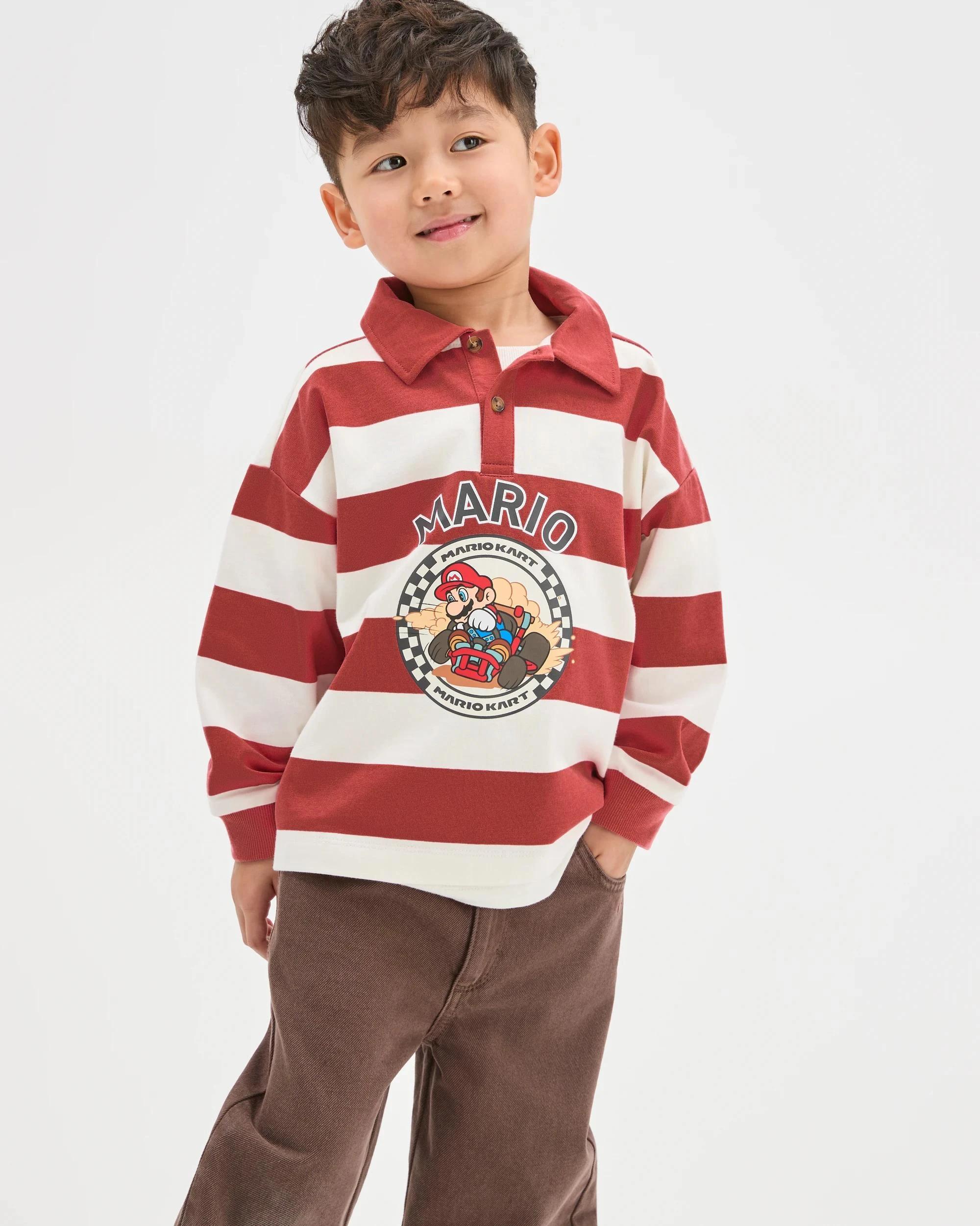 1 Super Mario Australian Cotton Striped Rugby Polo Jumper RED + WHITE, 1 of 6