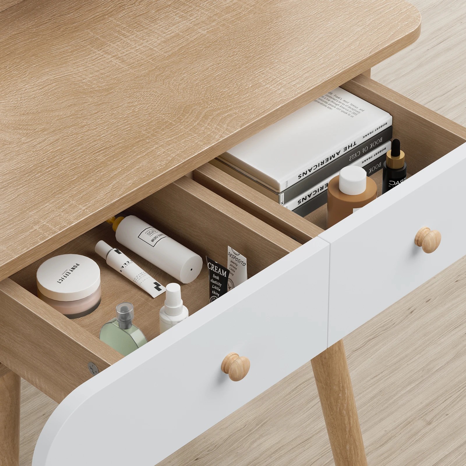 4 Alfordson Dressing Table Stool Set Makeup Mirror Vanity LED Light - Natural, 4 of 10