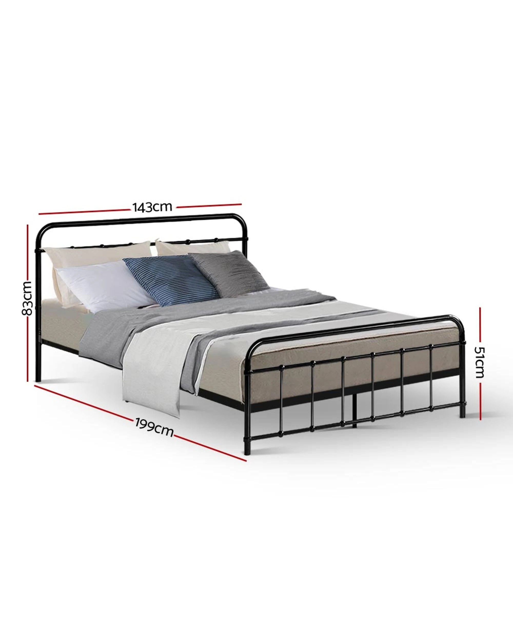 2 Artiss Bed Frame Metal Frames Leo - Double
 - Black, 2 of 3