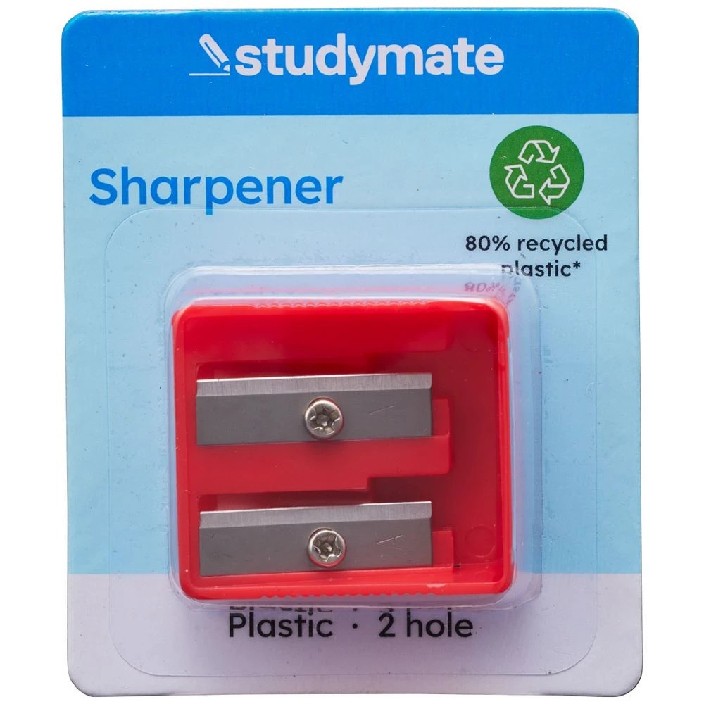 2 Studymate Recycled Plastic Wedge 2 Hole Sharpener Red, 2 of 2