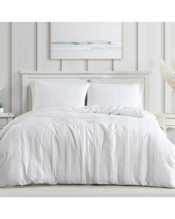 Ardor Shiloh Sutle Check Textured Duvet Quilt Cover Set - Double Bed - White