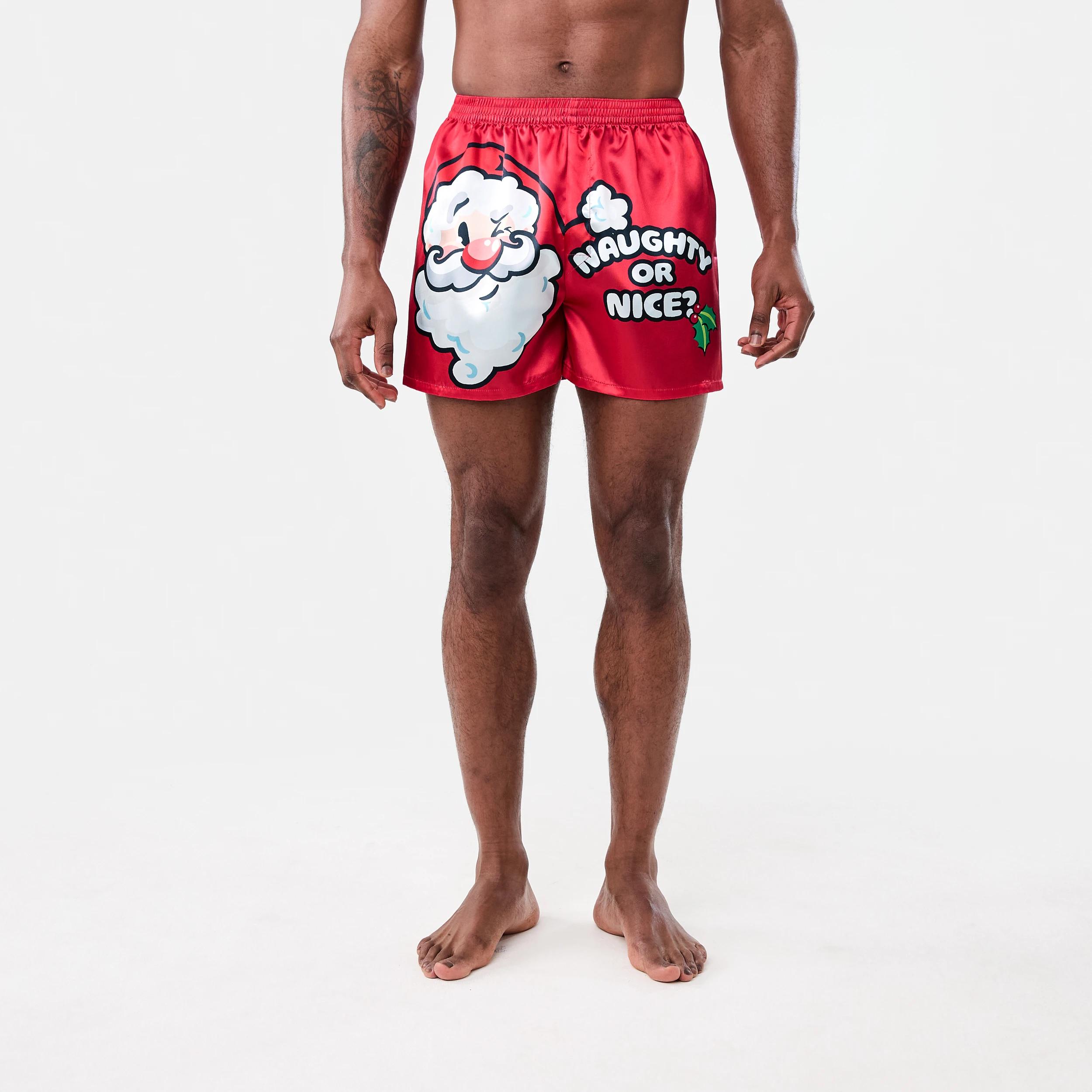 5 Printed Satin Boxers with Santa Hat Naughty, 5 of 6