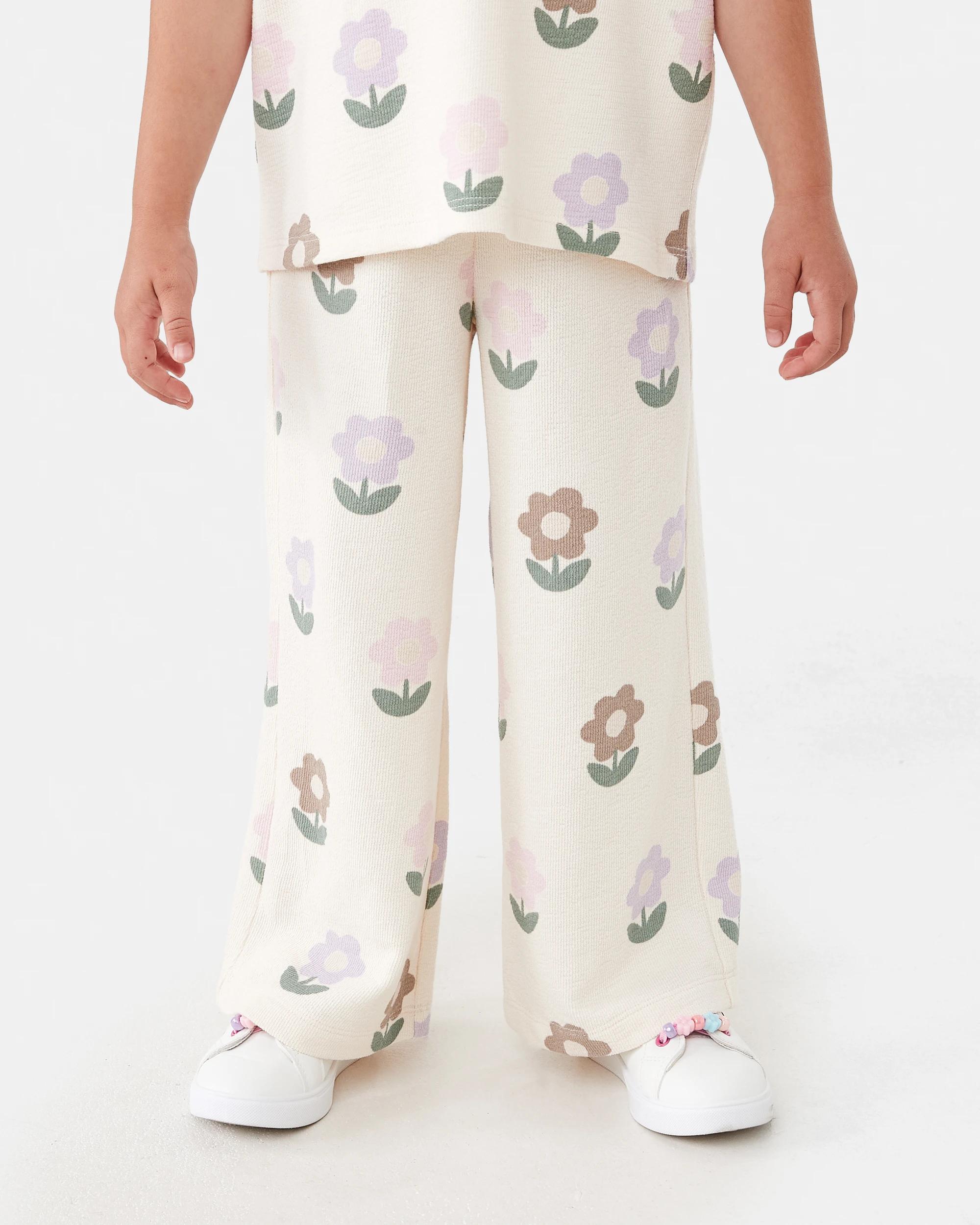 1 Slub Jacquard Pants Bge Floral, 1 of 6
