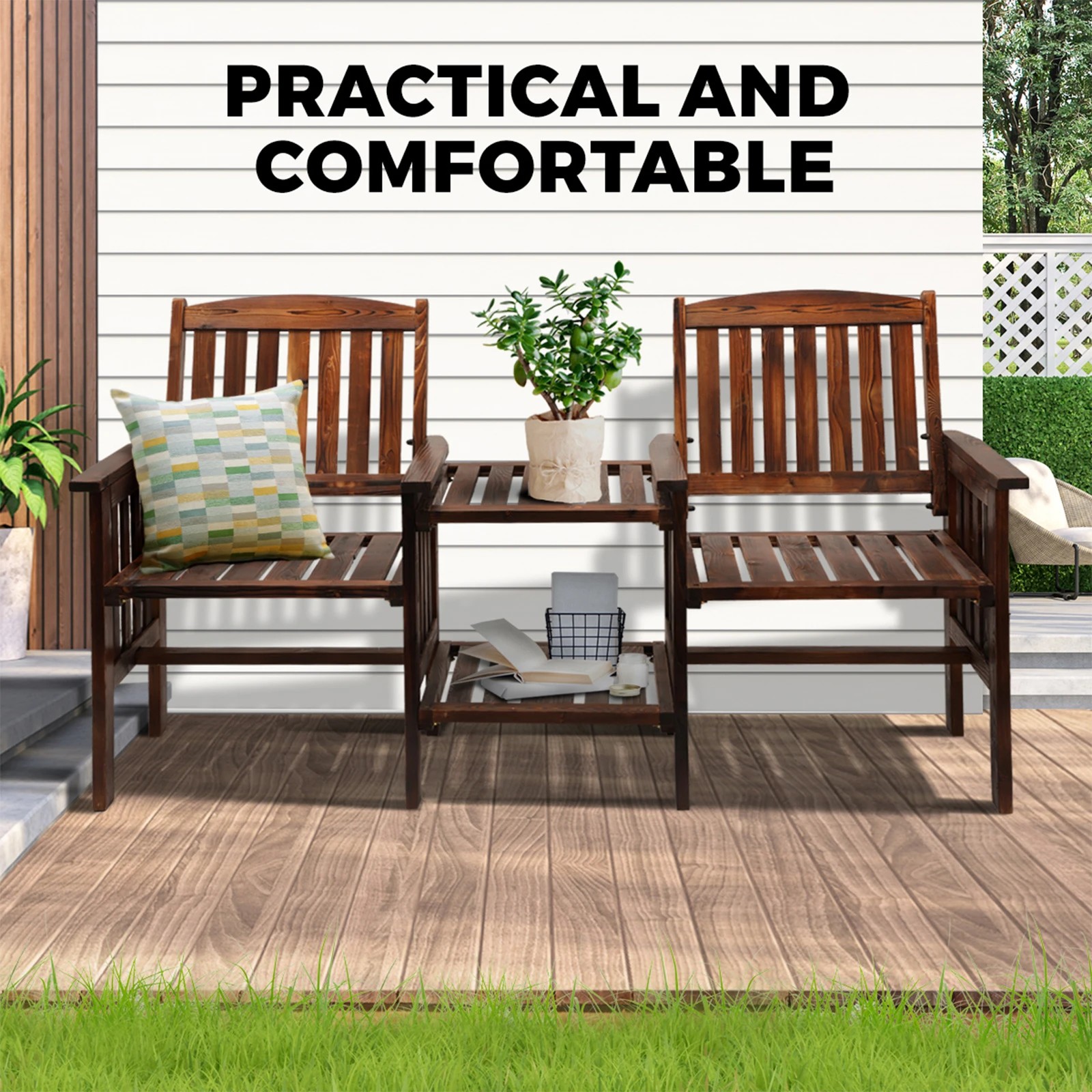 10 Livsip Garden Bench Wooden Outdoor Table & Chair Set - Charcoal, 10 of 10