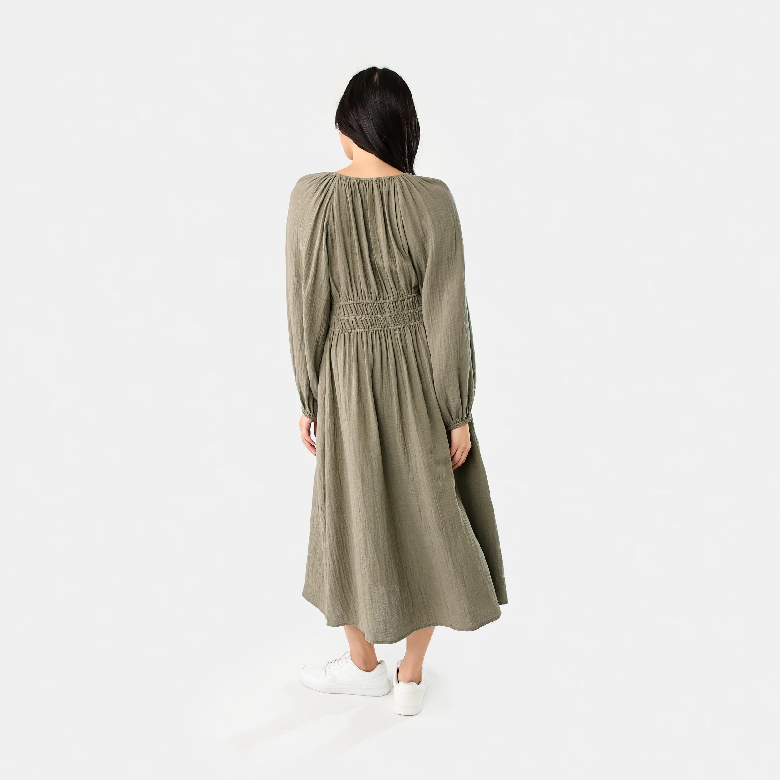 4 Long Sleeve Shirred Detail Midi Dress PAVEMENT GREY, 4 of 7